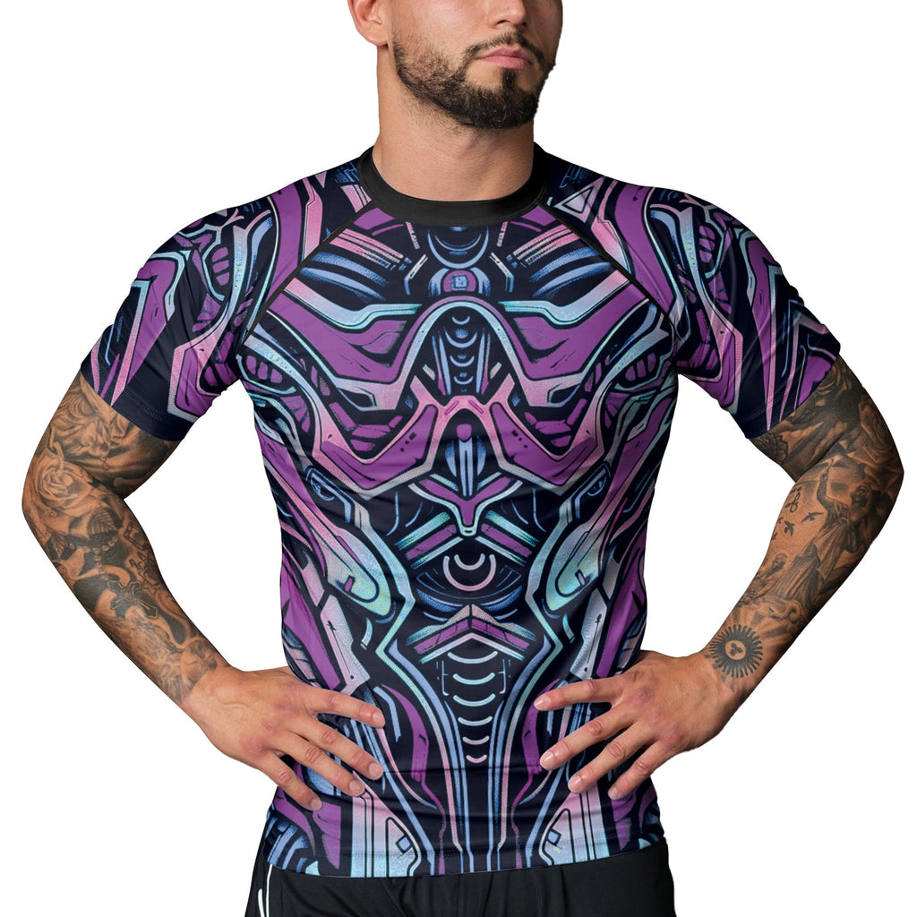Rashninja Cyber Biomechanic Purple Blue Men's Short Sleeve Rash Guard