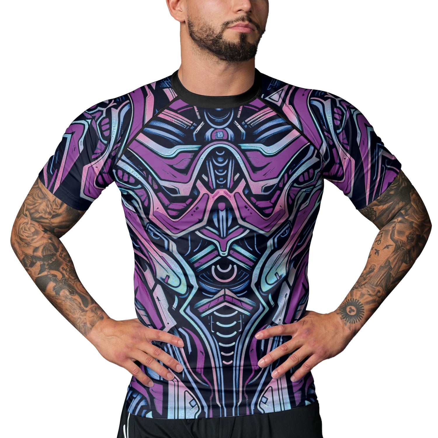 Rashninja Cyber Biomechanic Purple Blue Men's Short Sleeve Rash Guard