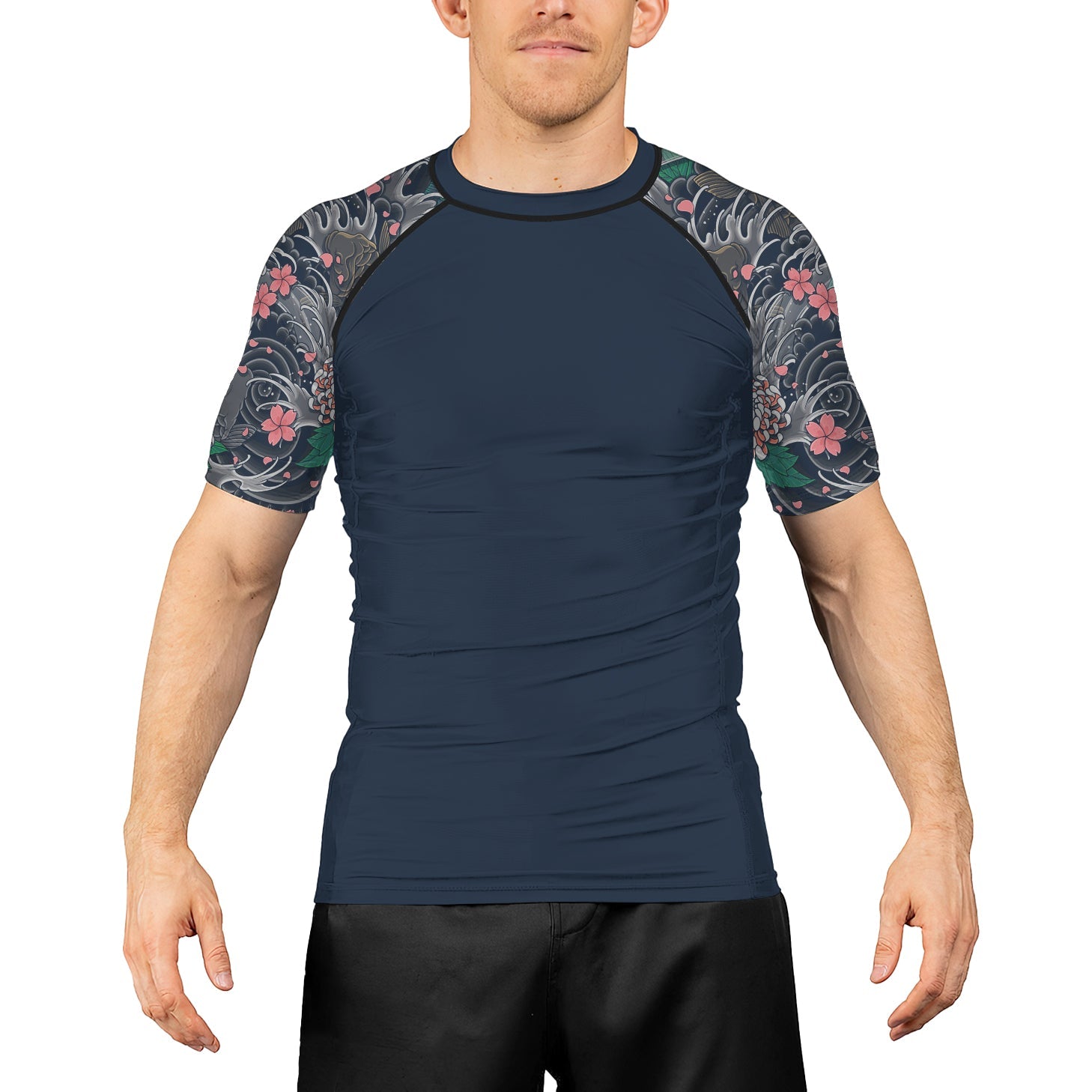Rashninja Koi Blossom Waves Men's Short Sleeve Rash Guard