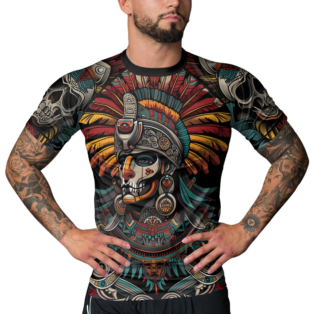 Rashninja Aztec Eagle Crest Men's Short Sleeve Rash Guard