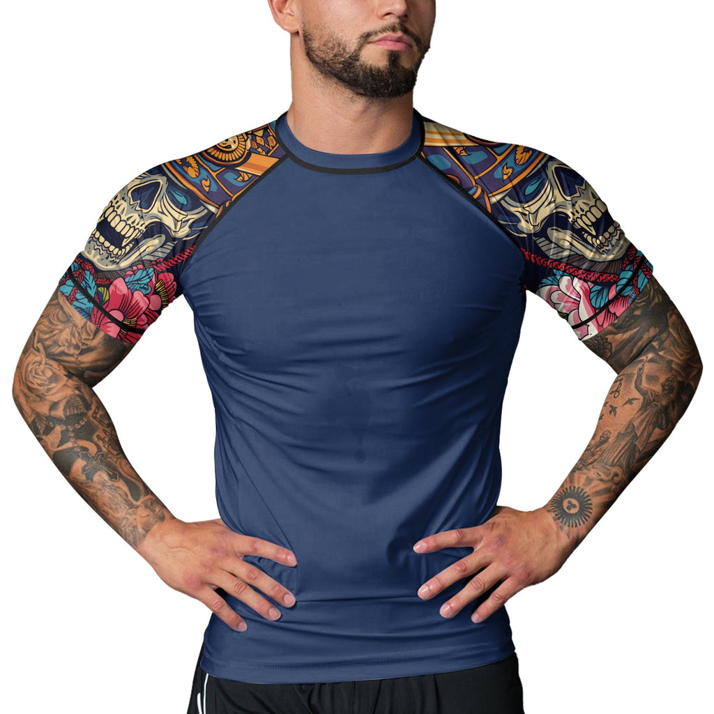 Rashninja Samurai Skull Blossom Men's Short Sleeve Rash Guard