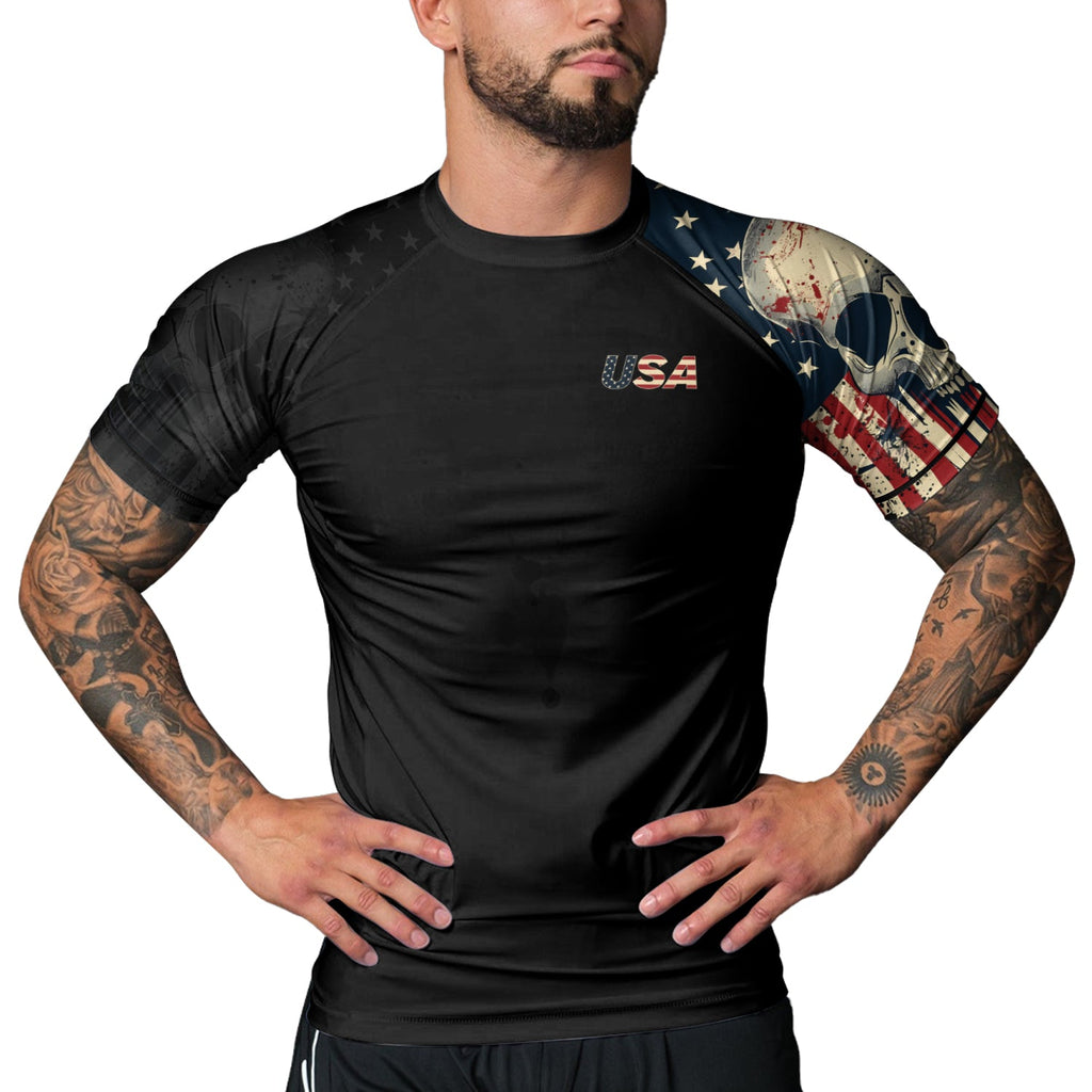 Rashninja Patriotic Skull Men's Short Sleeve Rash Guard