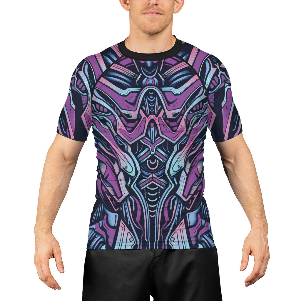 Rashninja Cyber Biomechanic Purple Blue Men's Short Sleeve Rash Guard