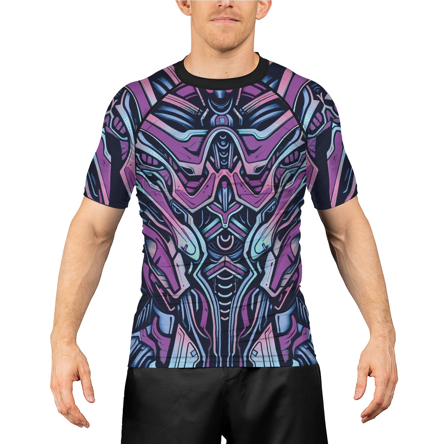 Rashninja Cyber Biomechanic Purple Blue Men's Short Sleeve Rash Guard