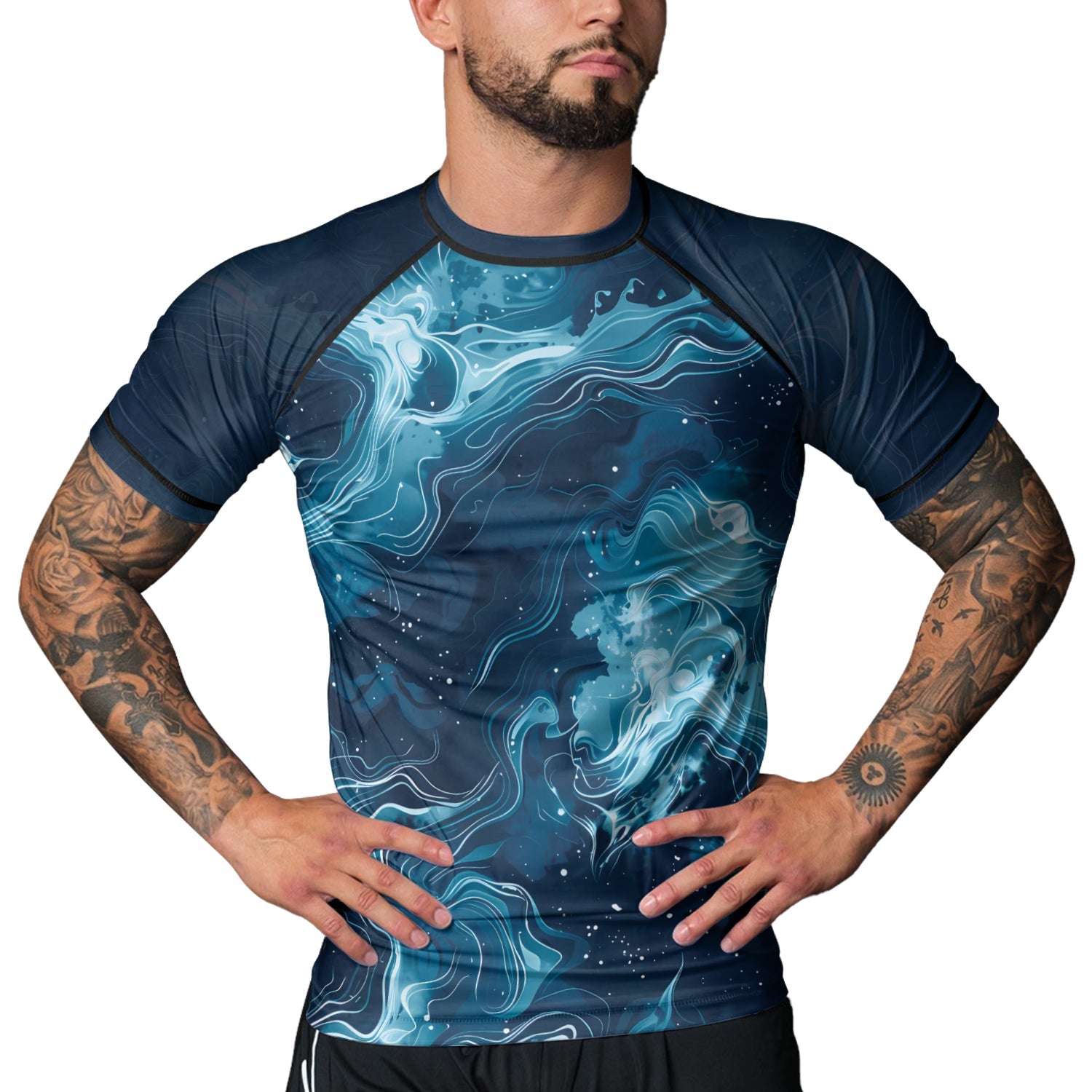 Rashninja Cyber Storm Blue Men's Short Sleeve Rash Guard