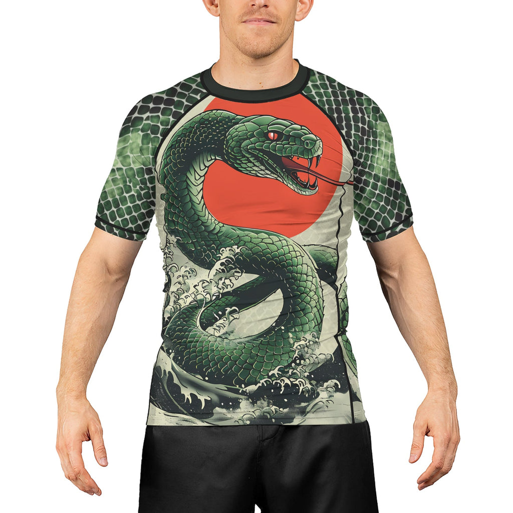Rashninja Snake Rising Sun Men's Short Sleeve Rash Guard