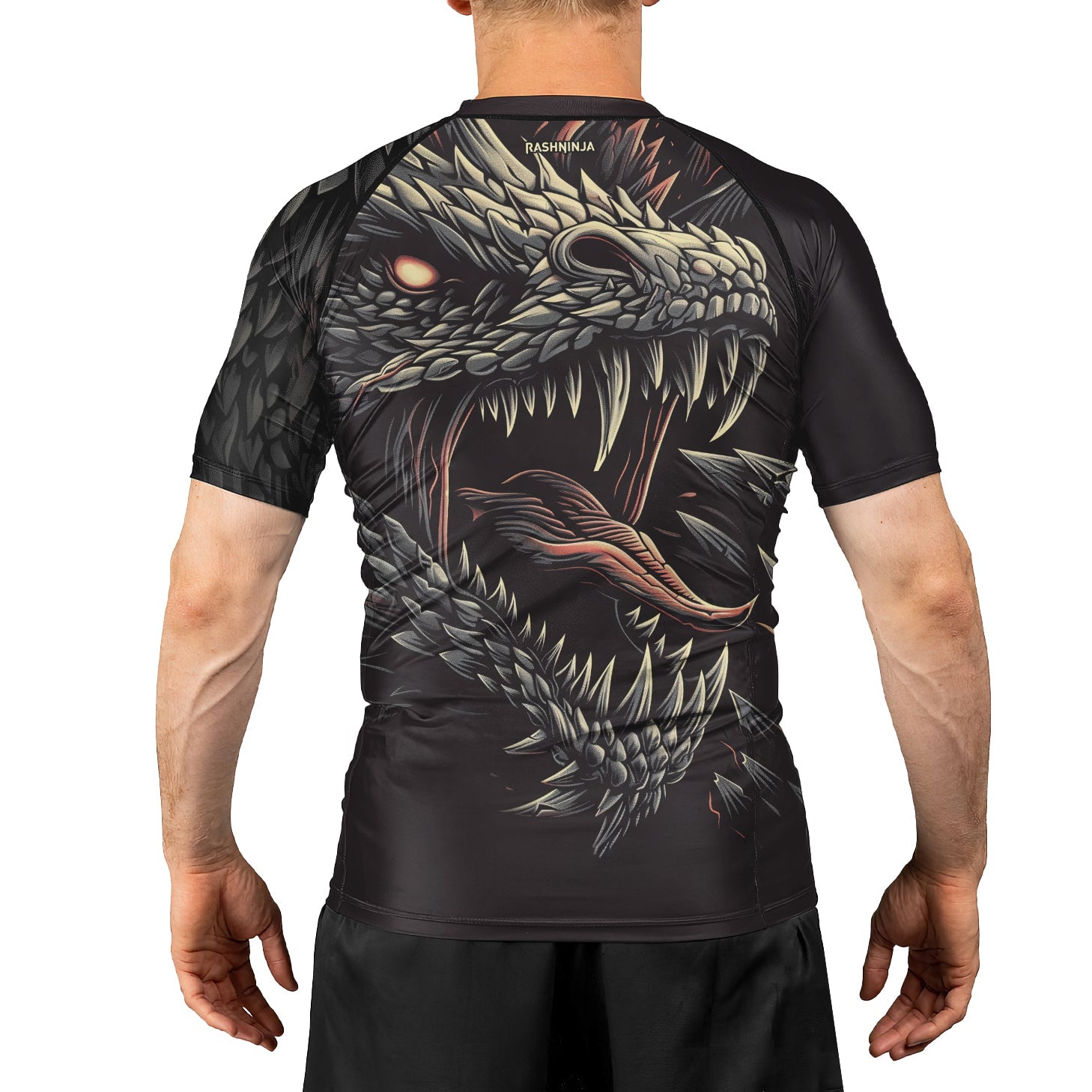 Rashninja Dragon Black White Men's Short Sleeve Rash Guard