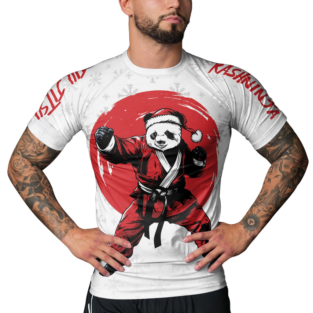 Rashninja White Santa Panda Kung Fu Men's Short Sleeve Rash Guard