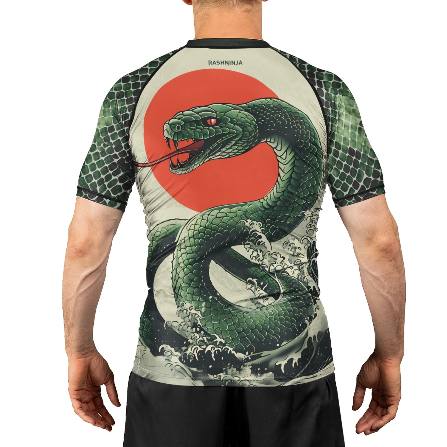 Rashninja Snake Rising Sun Men's Short Sleeve Rash Guard