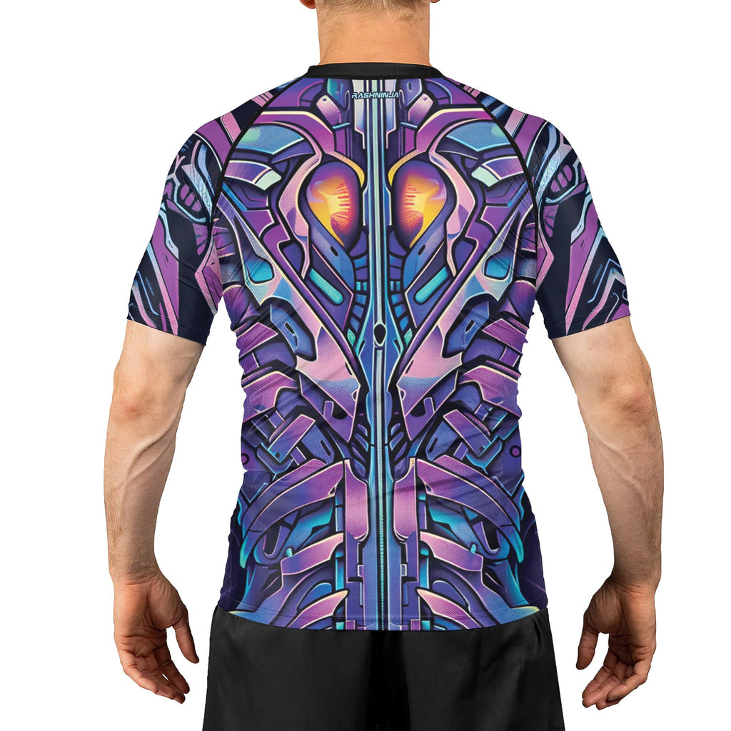 Rashninja Cyber Biomechanic Purple Blue Men's Short Sleeve Rash Guard