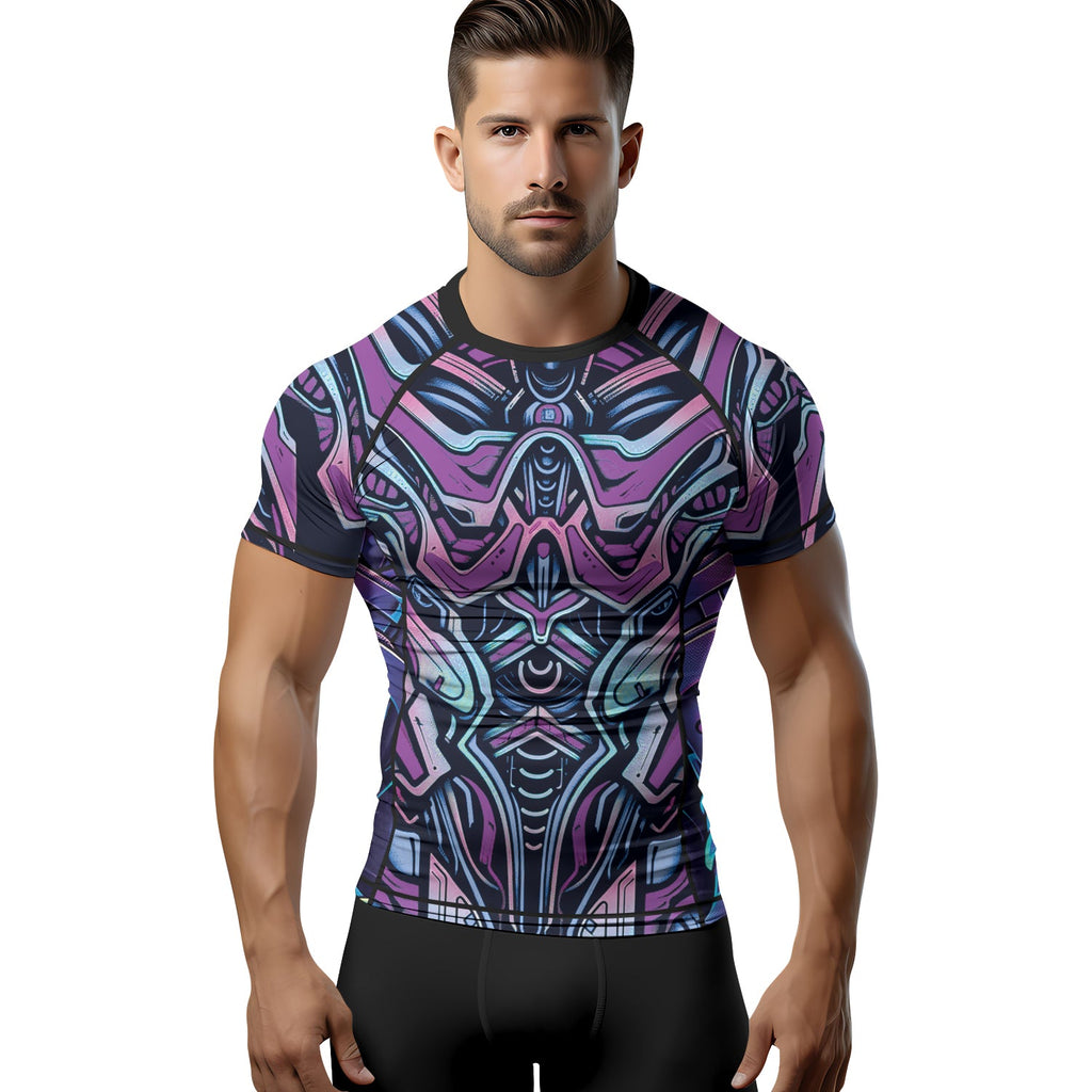 Rashninja Cyber Biomechanic Purple Blue Men's Short Sleeve Rash Guard