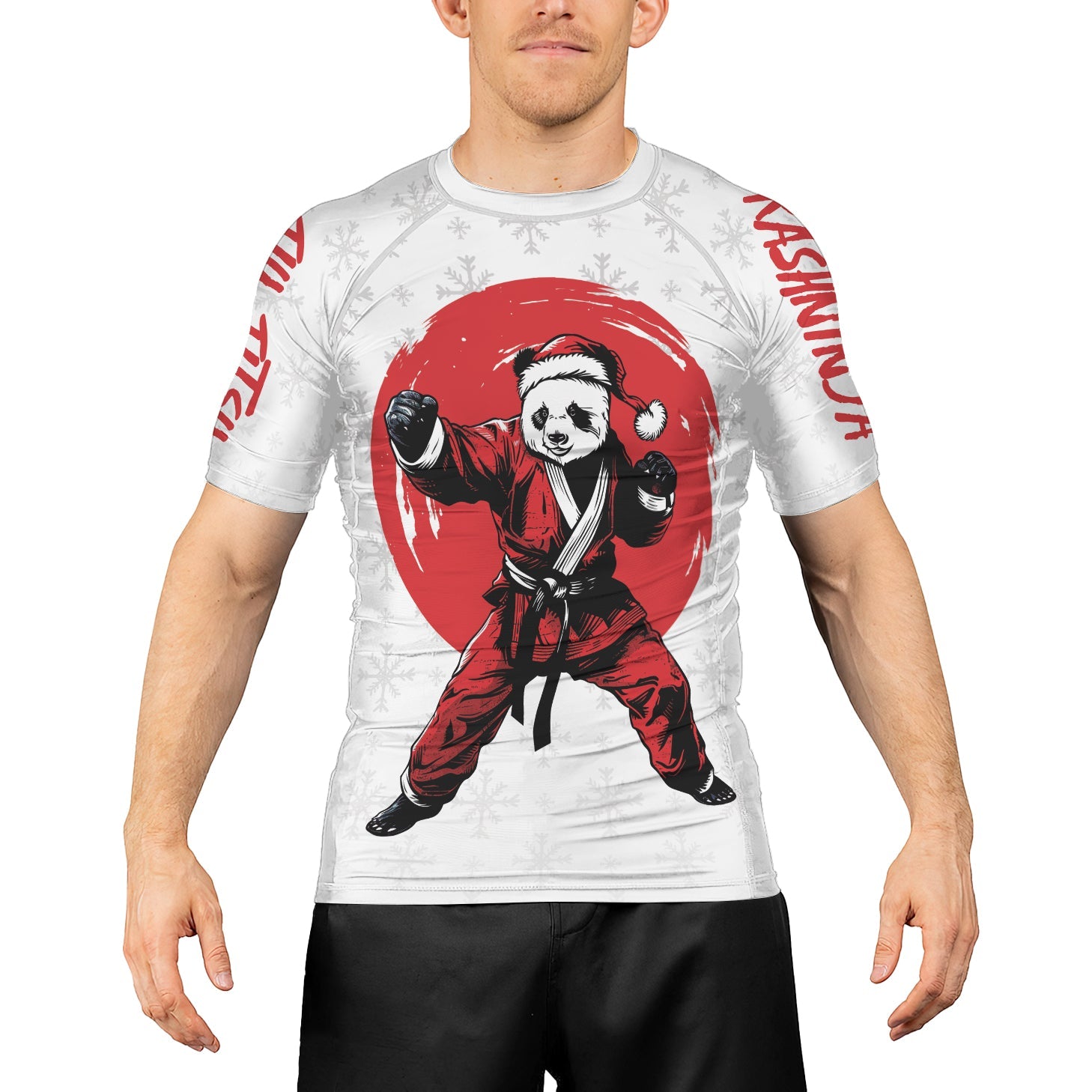 Rashninja White Santa Panda Kung Fu Men's Short Sleeve Rash Guard