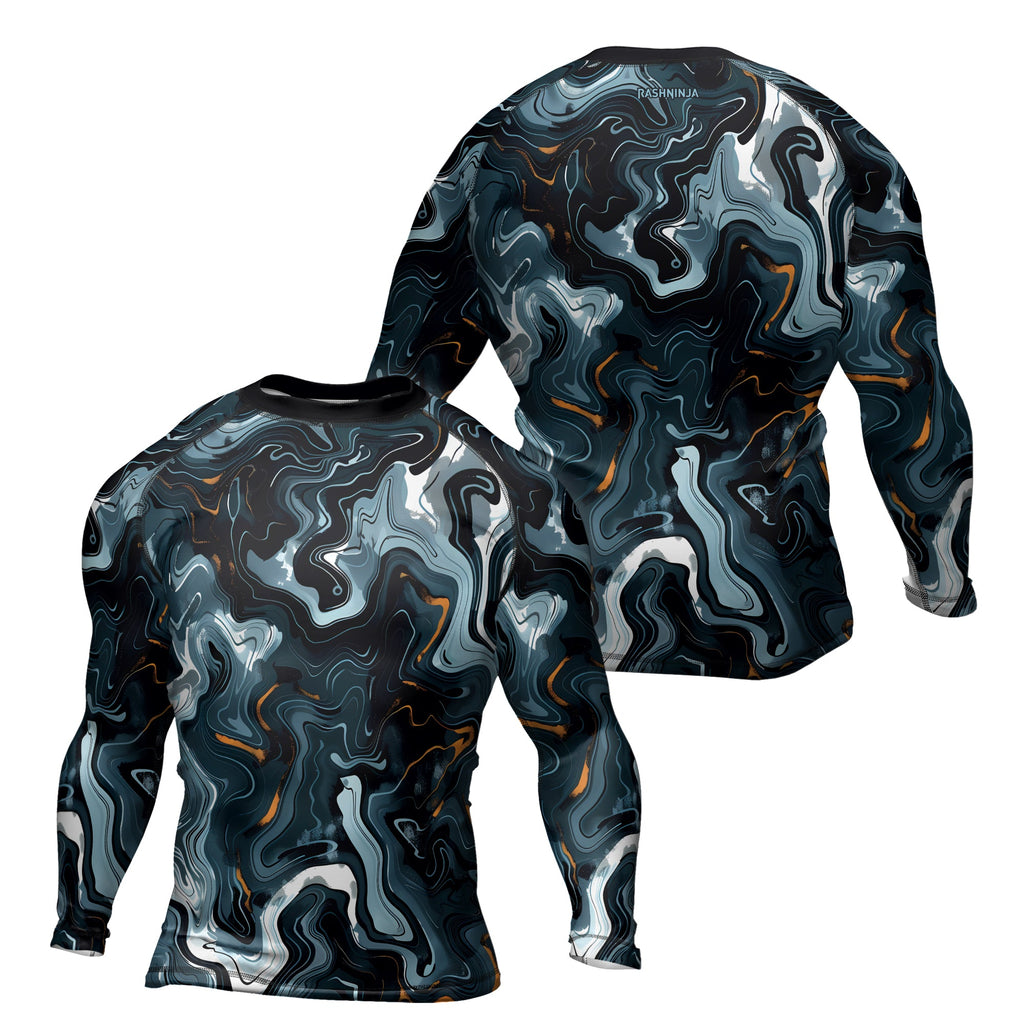 Rashninja Cyber Storm Blue Marble Men's Long Sleeve Rash Guard