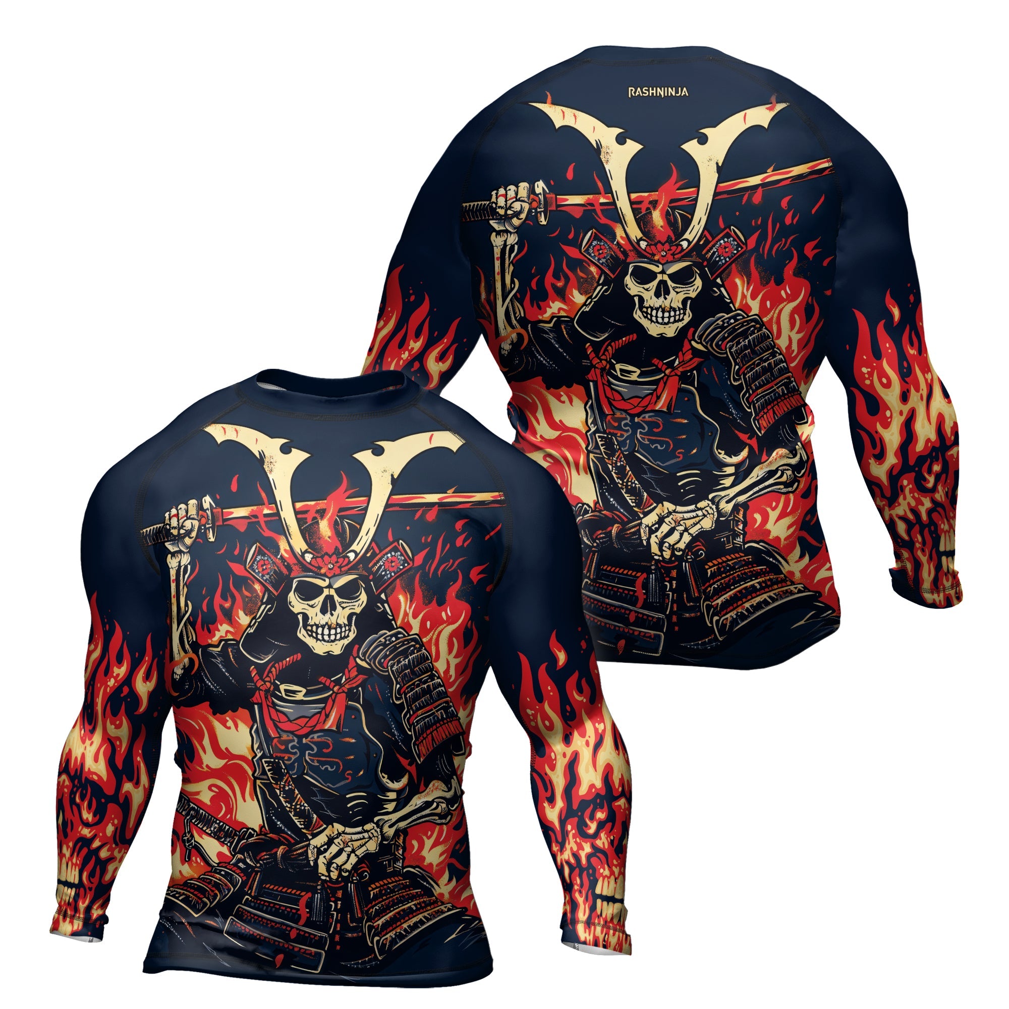 Rashninja Samurai Skull Inferno Men's Long Sleeve Rash Guard