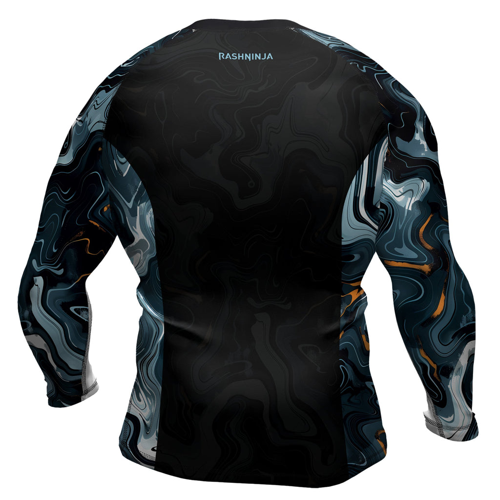Rashninja Cyber Storm Blue Marble Men's Long Sleeve Rash Guard