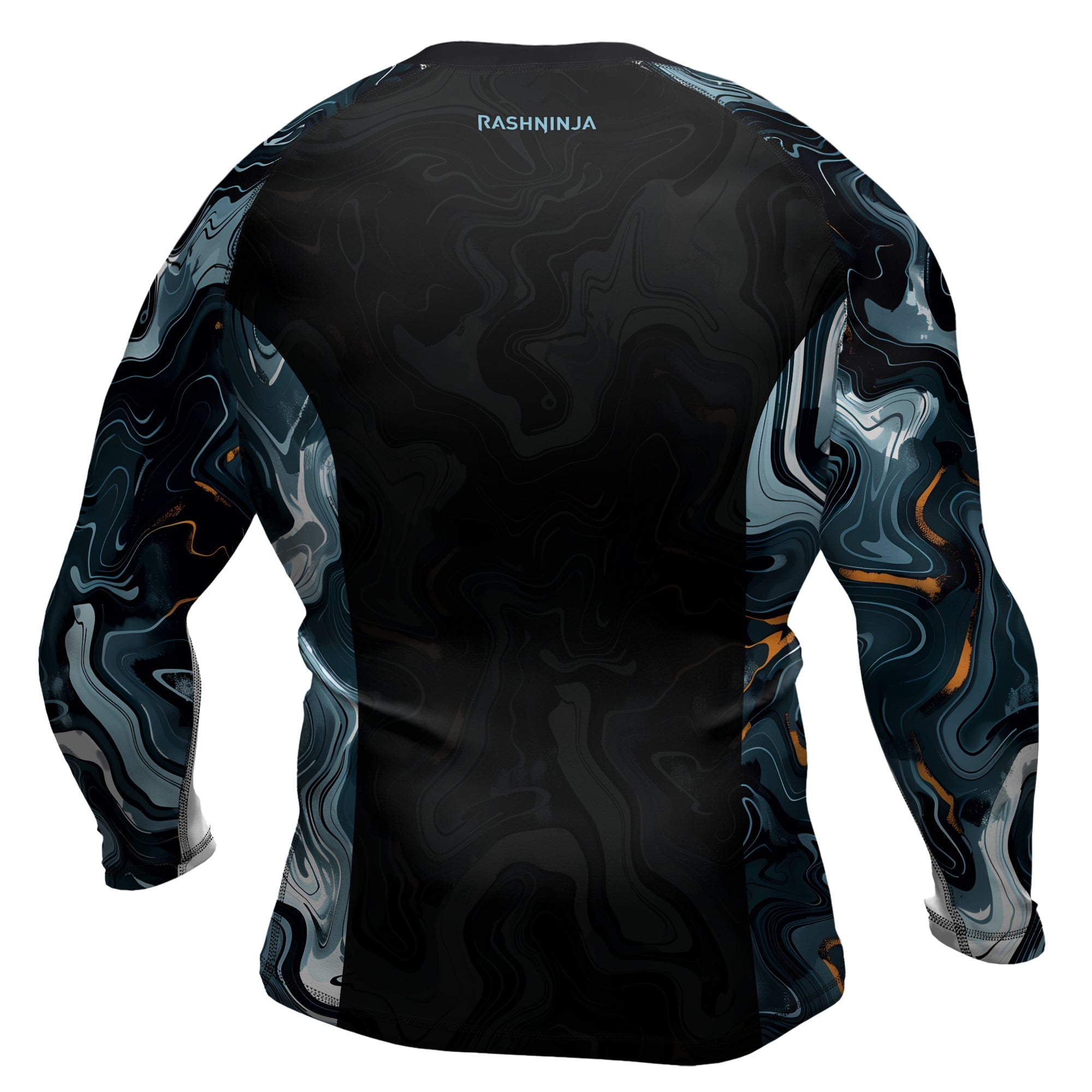 Rashninja Cyber Storm Blue Marble Men's Long Sleeve Rash Guard