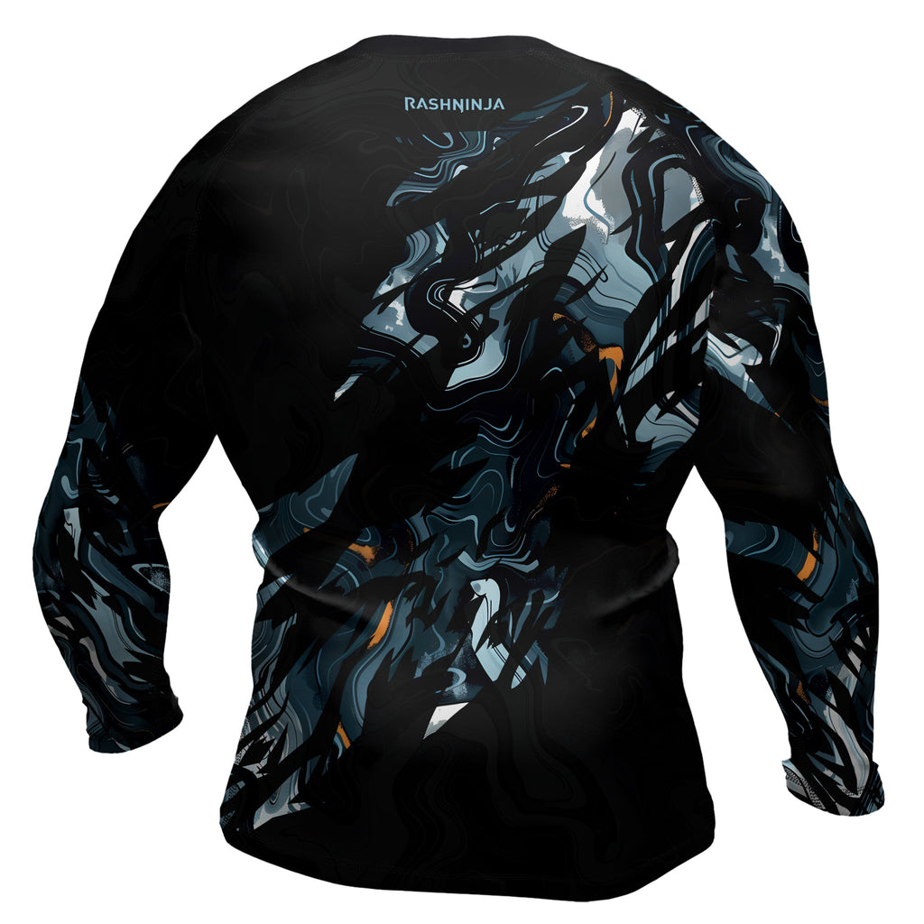 Rashninja Cyber Storm Blue Marble Men's Long Sleeve Rash Guard