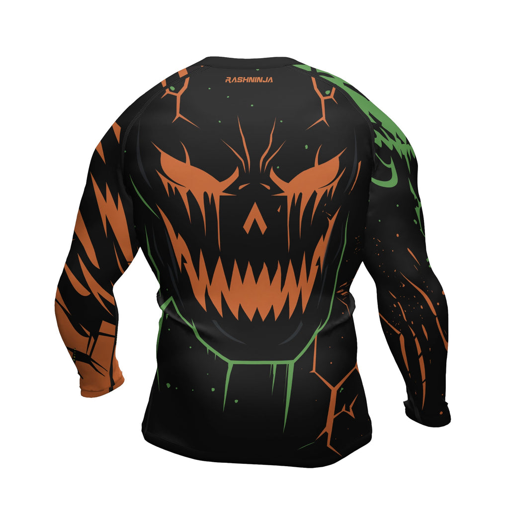 Rashninja Halloween Pumpkin Skull Blaze Men's Long Sleeve Rash Guard