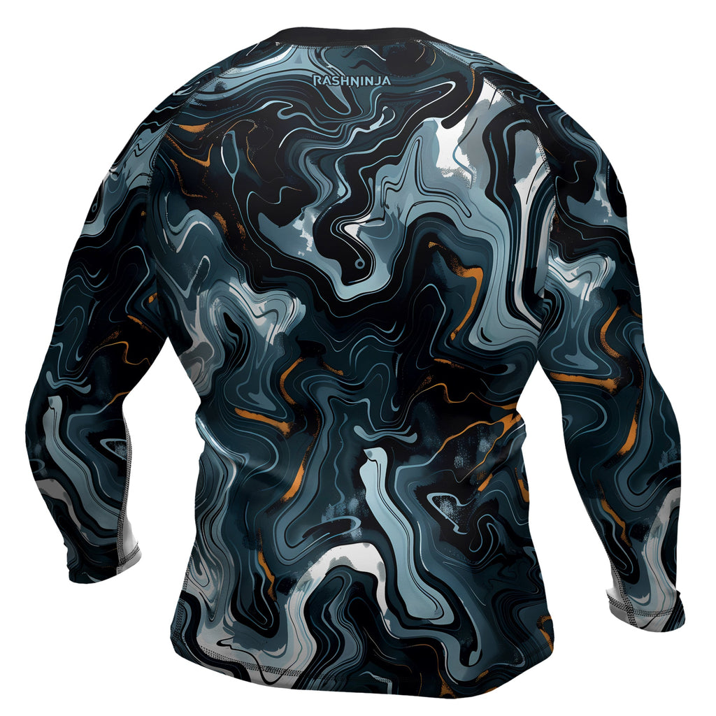 Rashninja Cyber Storm Blue Marble Men's Long Sleeve Rash Guard