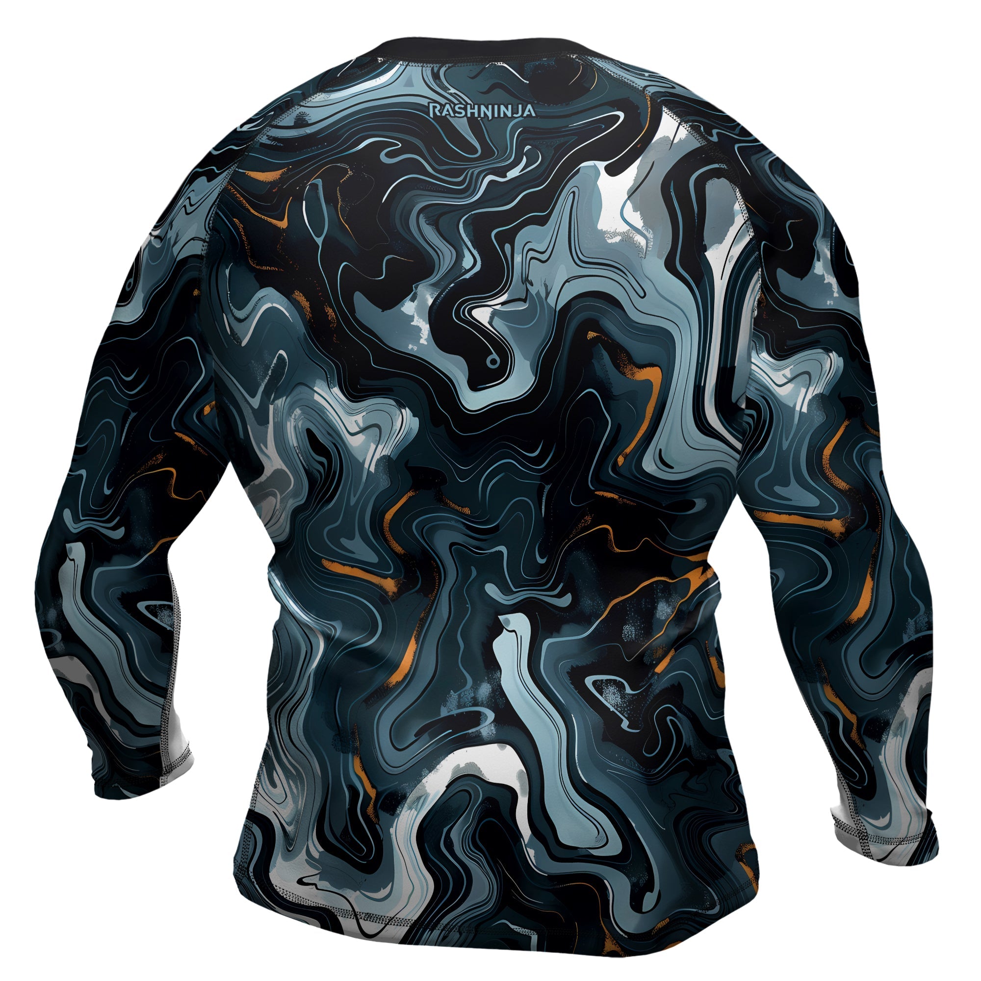 Rashninja Cyber Storm Blue Marble Men's Long Sleeve Rash Guard