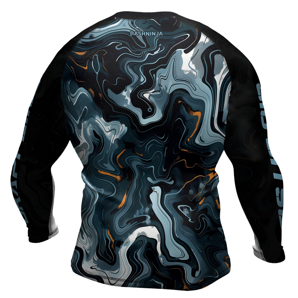 Rashninja Cyber Storm Blue Marble Men's Long Sleeve Rash Guard