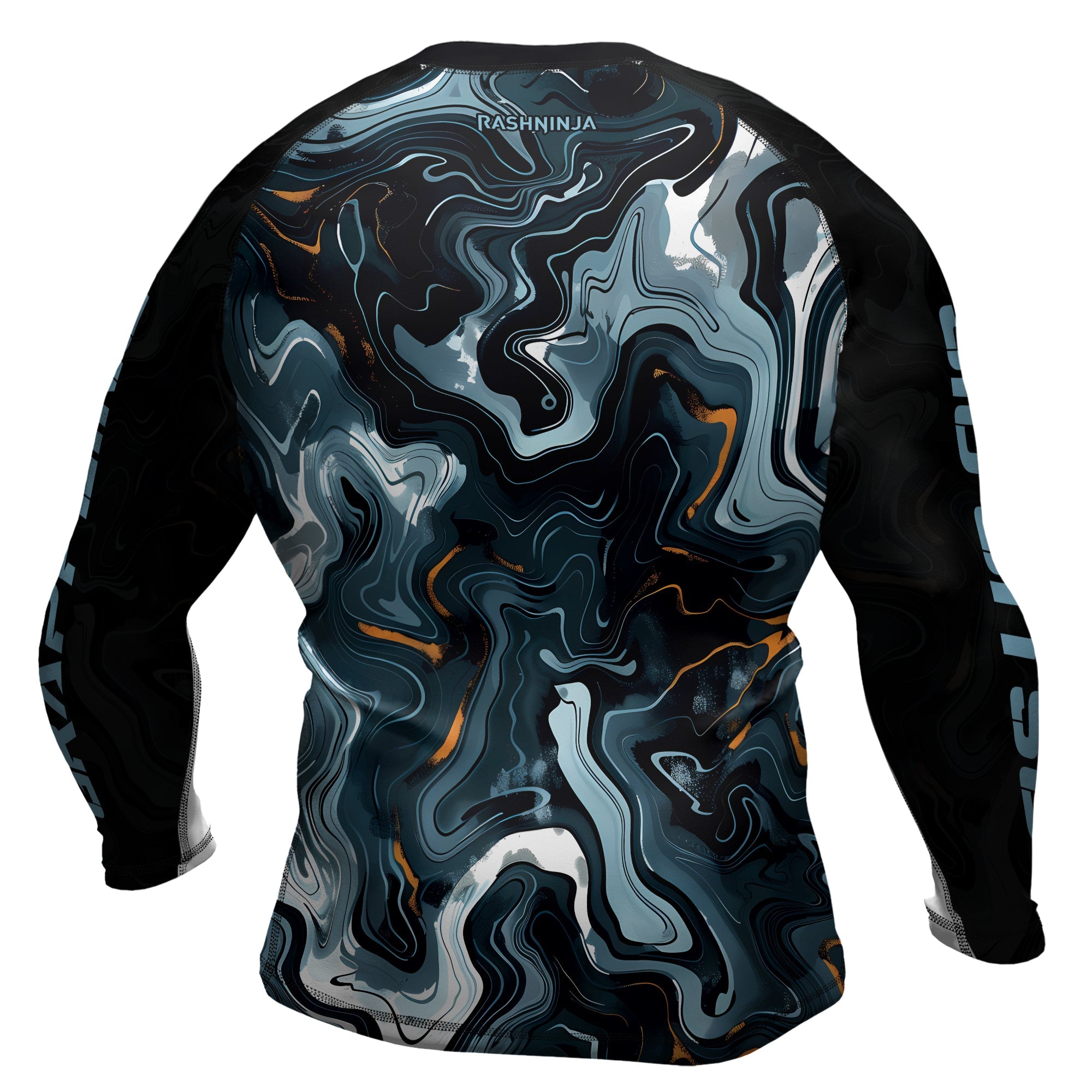 Rashninja Cyber Storm Blue Marble Men's Long Sleeve Rash Guard