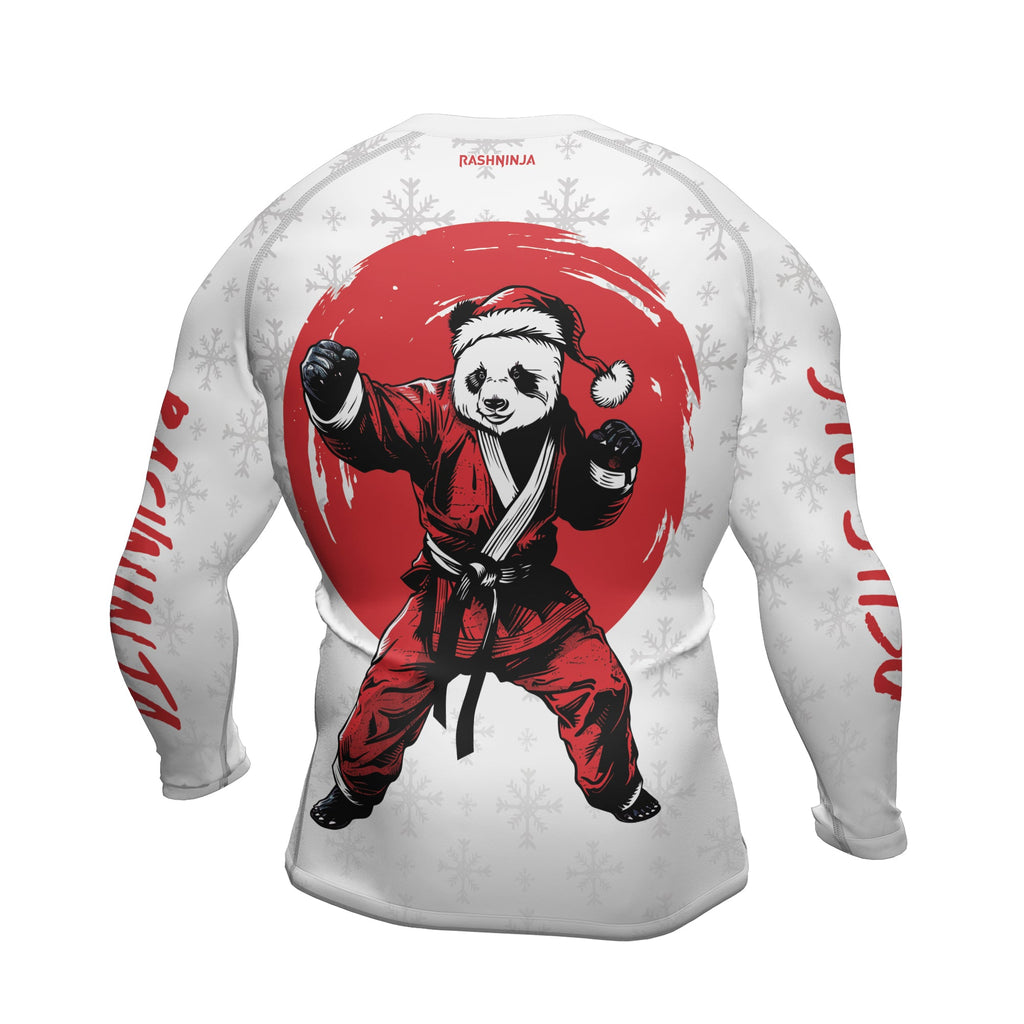 Rashninja White Santa Panda Kung Fu Men's Long Sleeve Rash Guard