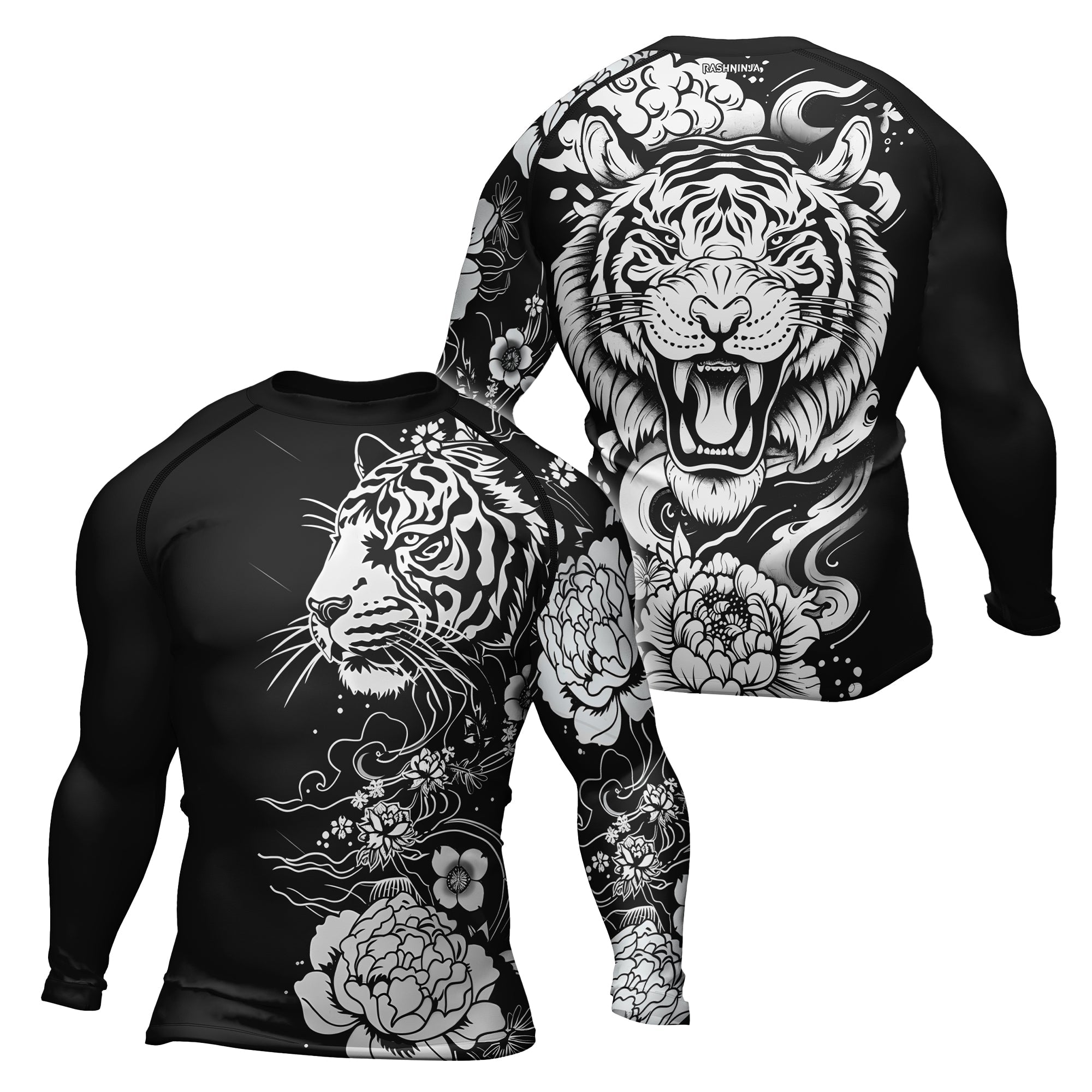 Rashninja Tiger Black White Men's Long Sleeve Rash Guard