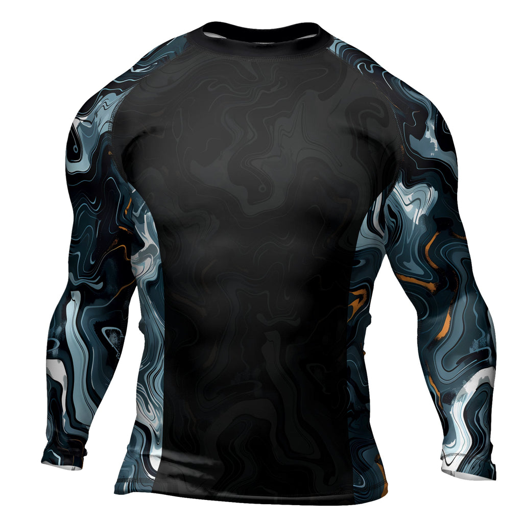 Rashninja Cyber Storm Blue Marble Men's Long Sleeve Rash Guard