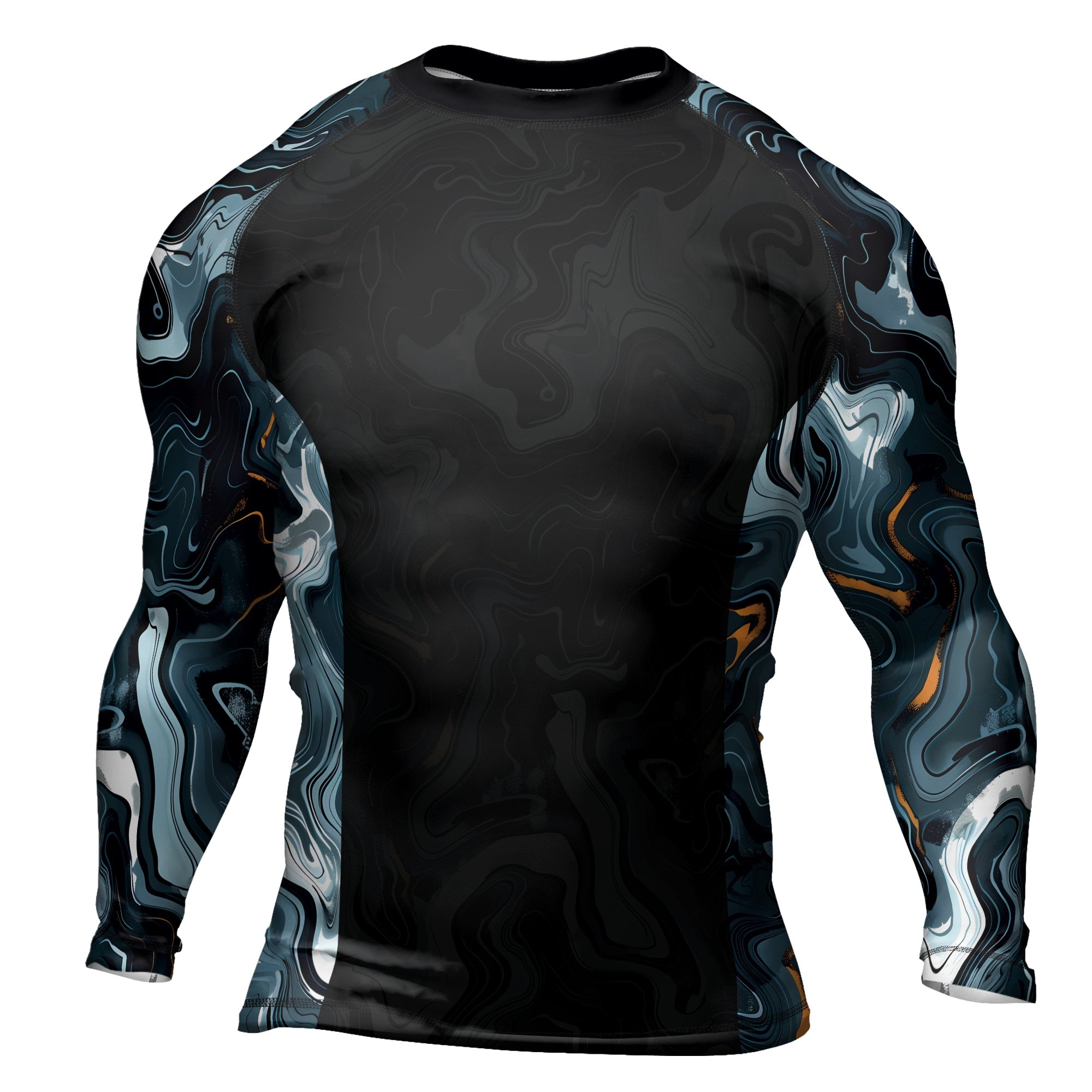Rashninja Cyber Storm Blue Marble Men's Long Sleeve Rash Guard