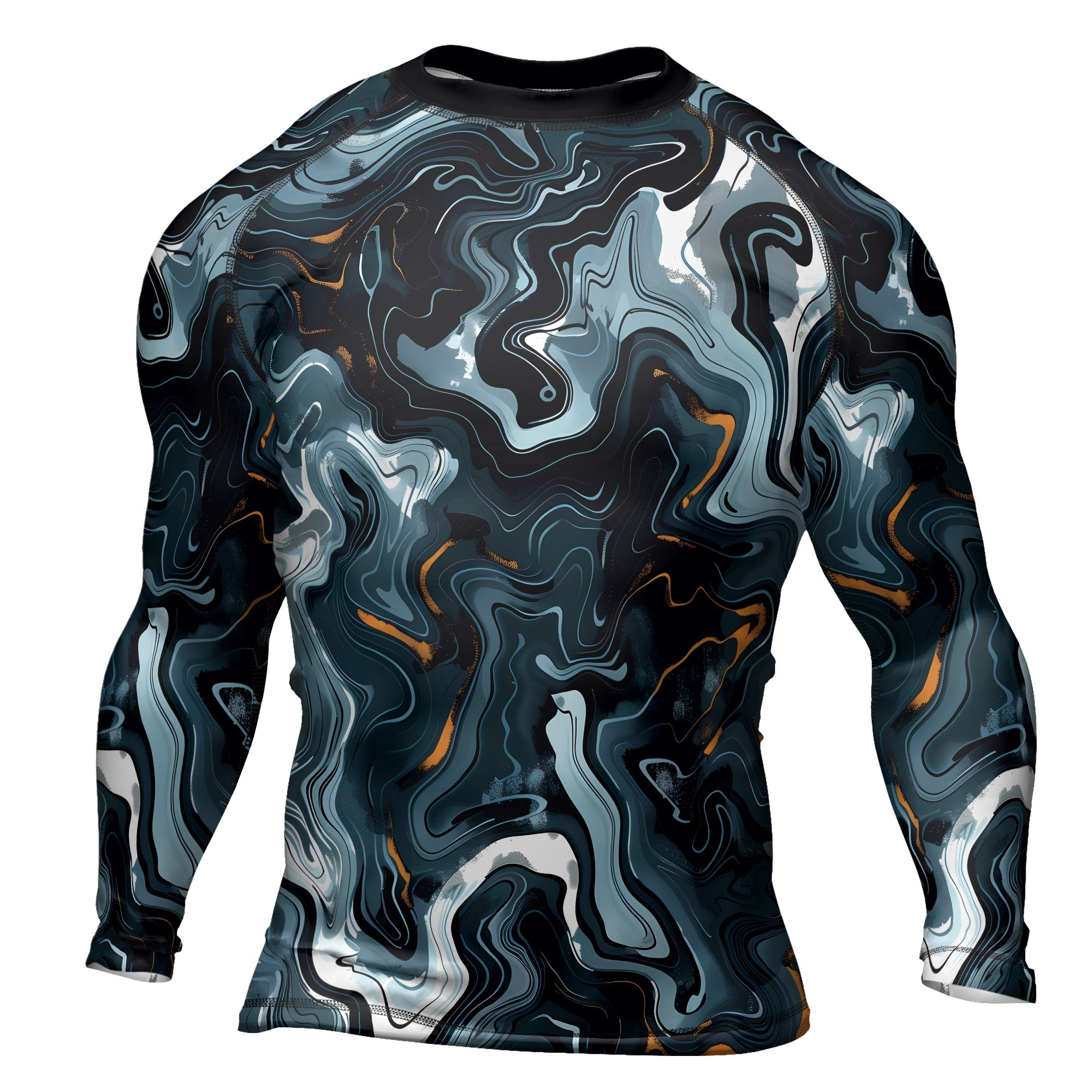 Rashninja Cyber Storm Blue Marble Men's Long Sleeve Rash Guard