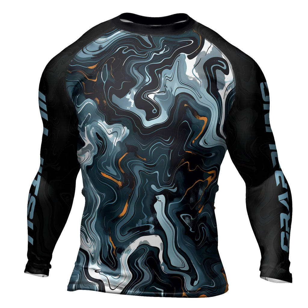 Rashninja Cyber Storm Blue Marble Men's Long Sleeve Rash Guard