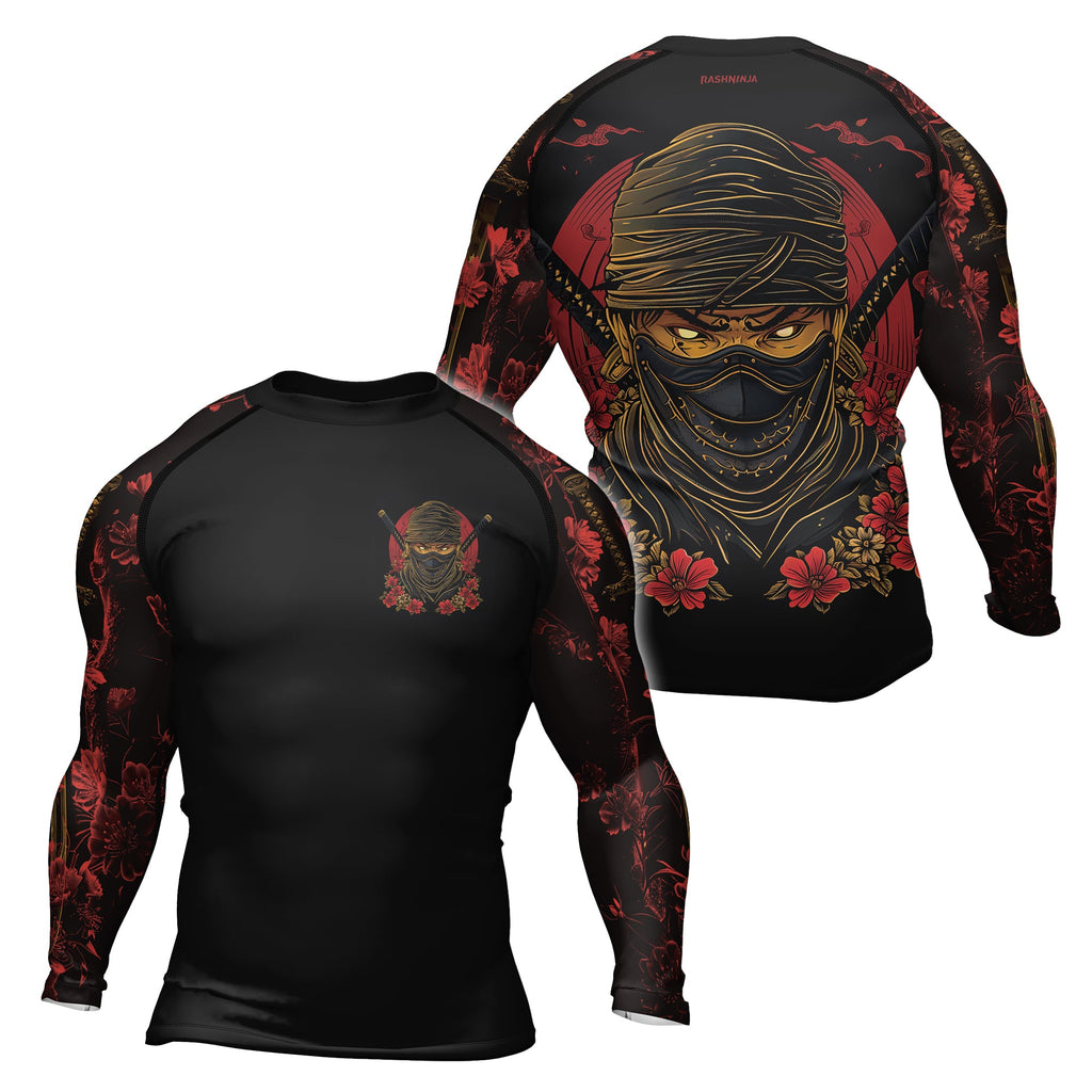Rashninja Ninja Crimson Blossom Men's Long Sleeve Rash Guard