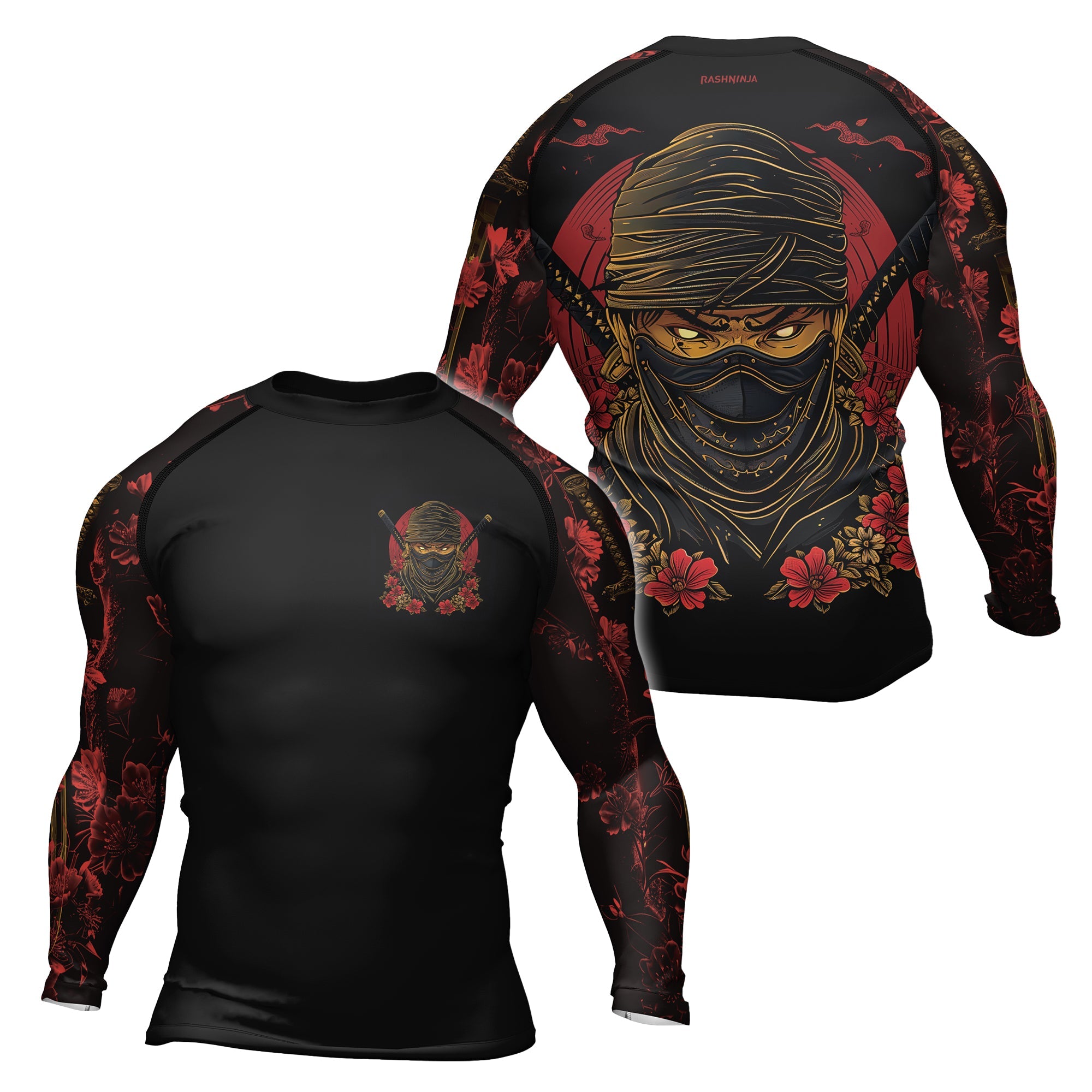 Rashninja Ninja Crimson Blossom Men's Long Sleeve Rash Guard