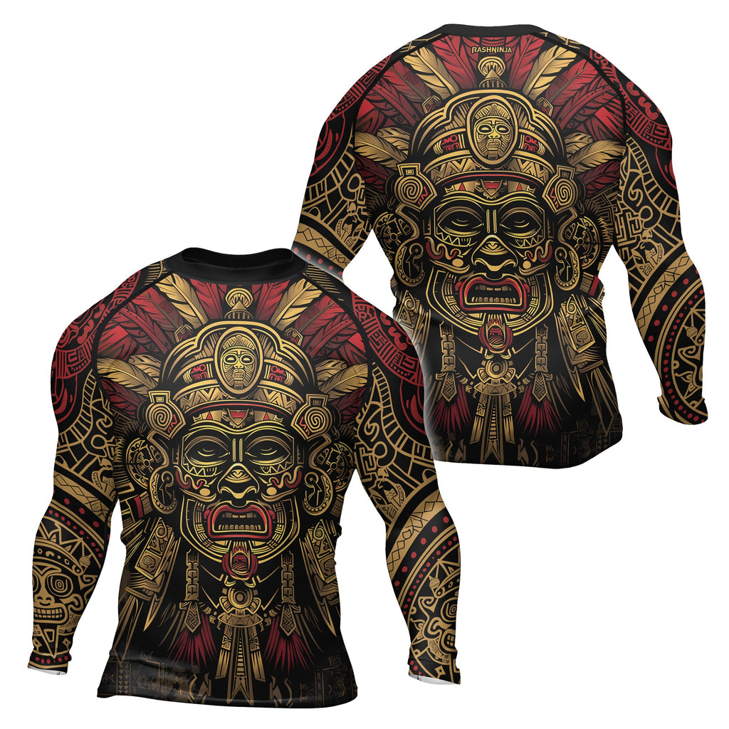 Rashninja Aztec Pyramid Ritual Men's Long Sleeve Rash Guard
