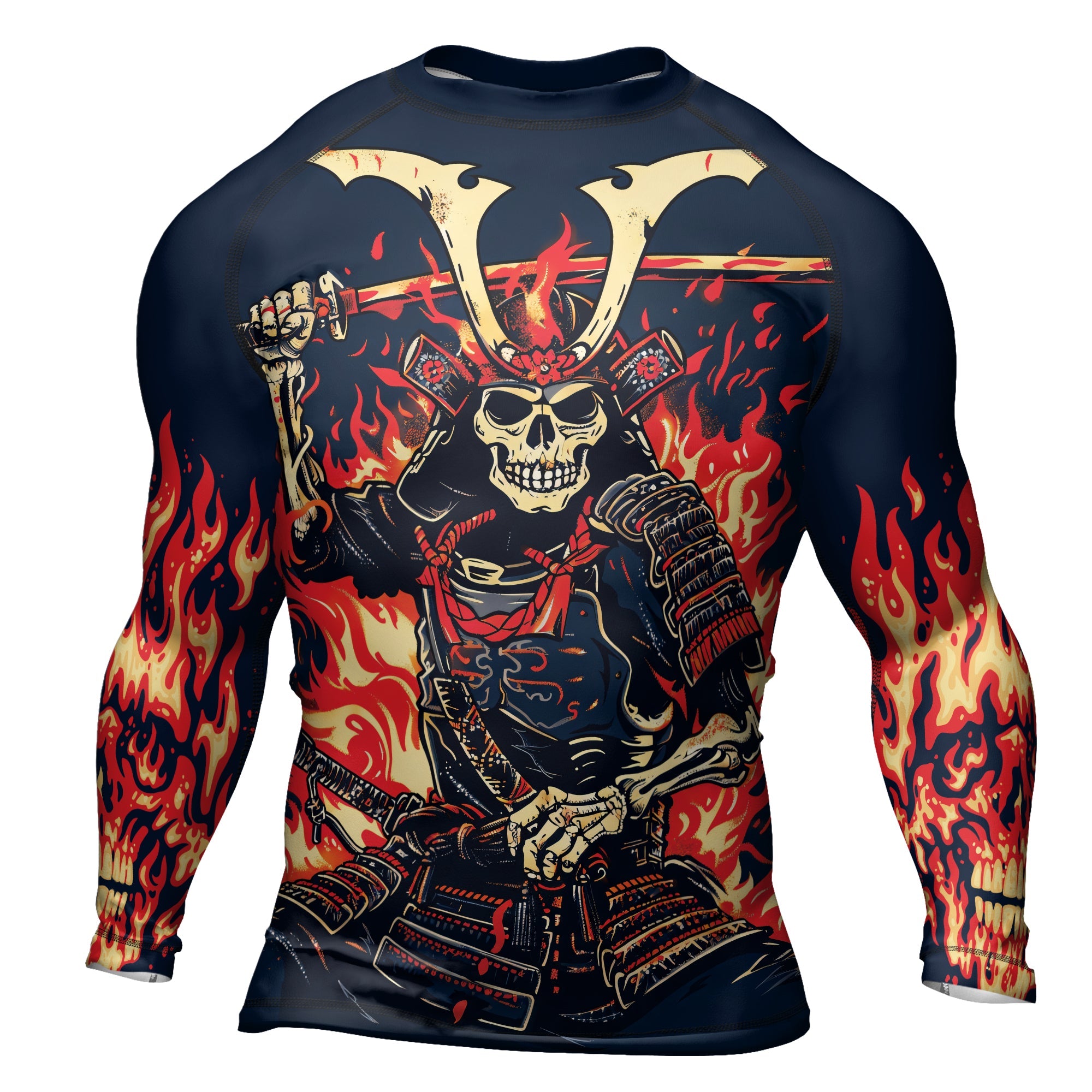 Rashninja Samurai Skull Inferno Men's Long Sleeve Rash Guard
