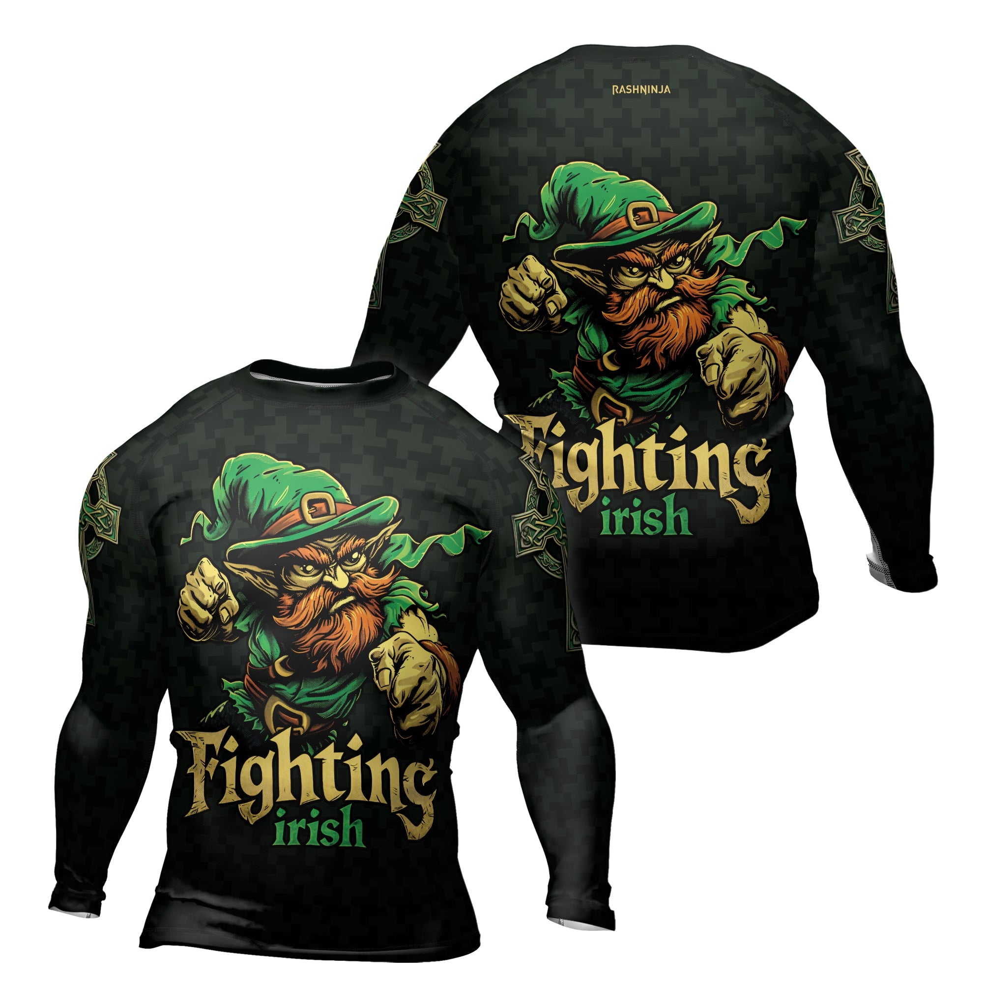 Rashninja Fighting Irish Leprechaun Men's Long Sleeve Rash Guard