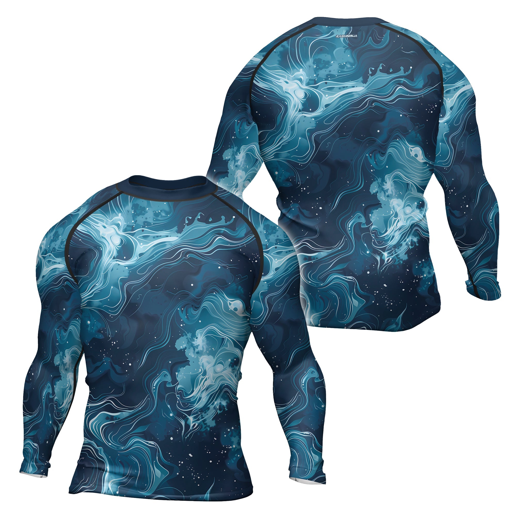 Rashninja Cyber Storm Blue Men's Long Sleeve Rash Guard