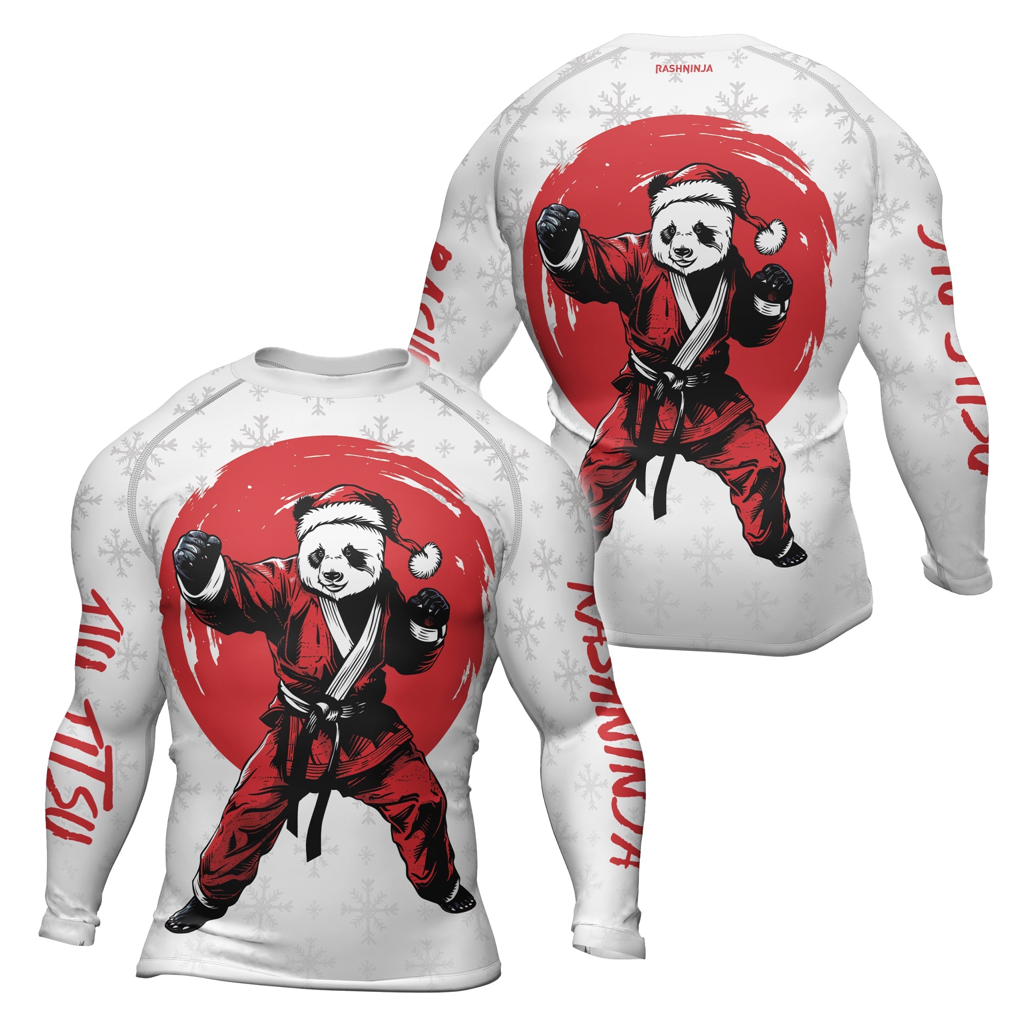 Rashninja White Santa Panda Kung Fu Men's Long Sleeve Rash Guard