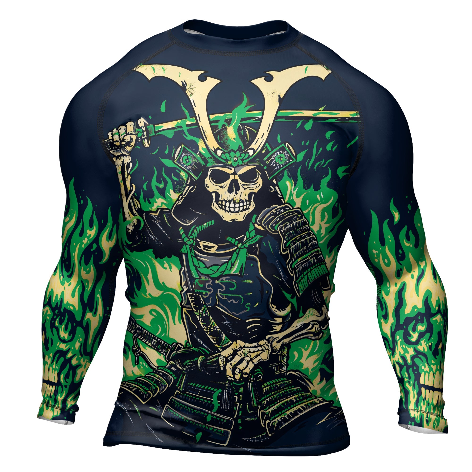 Rashninja Samurai Skull Inferno Men's Long Sleeve Rash Guard
