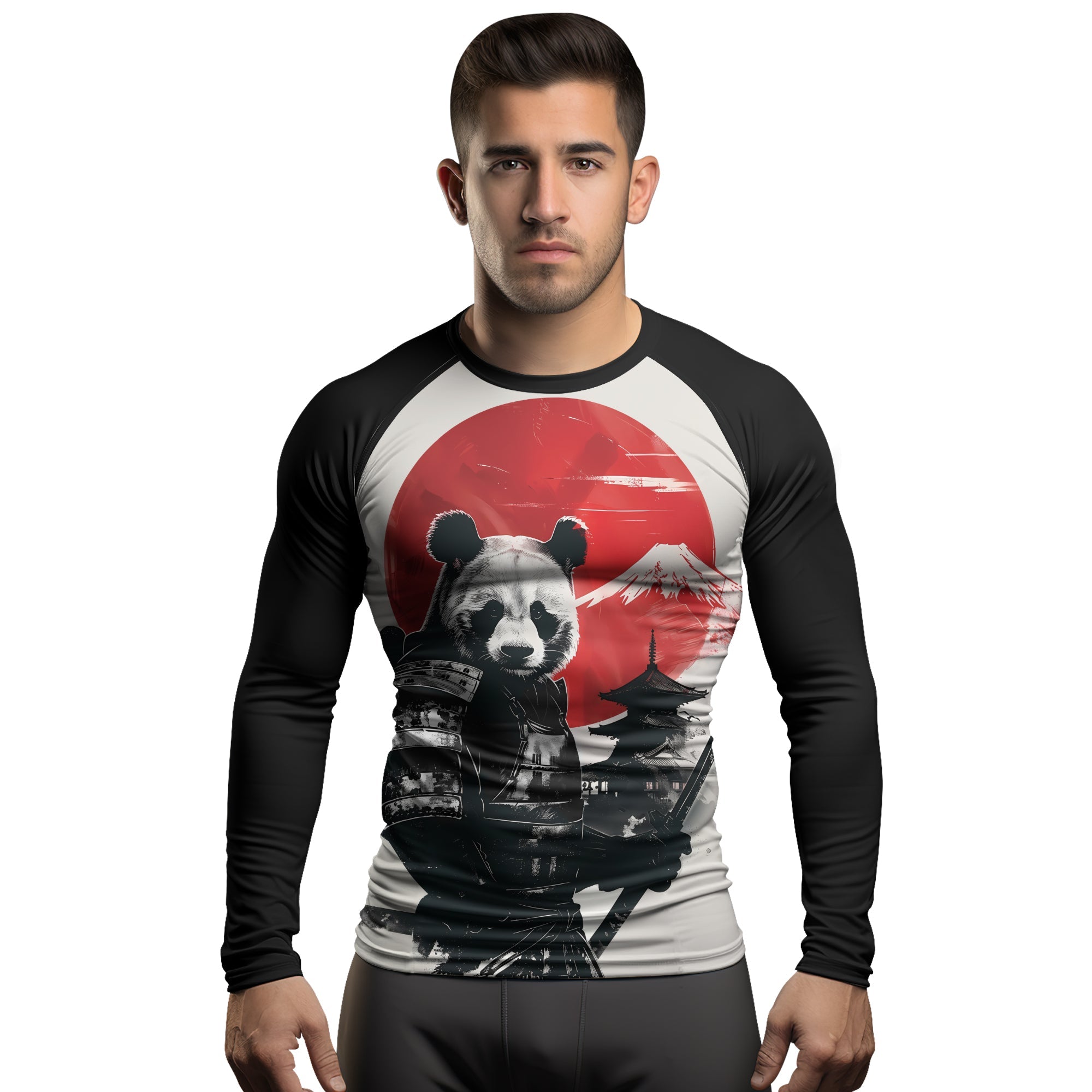 Rashninja Panda Samurai Sunset Men's Long Sleeve Rash Guard