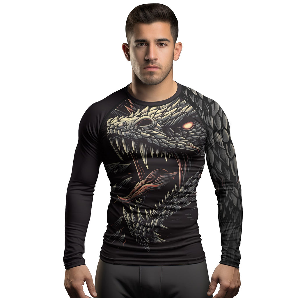Rashninja Dragon Black White Men's Long Sleeve Rash Guard