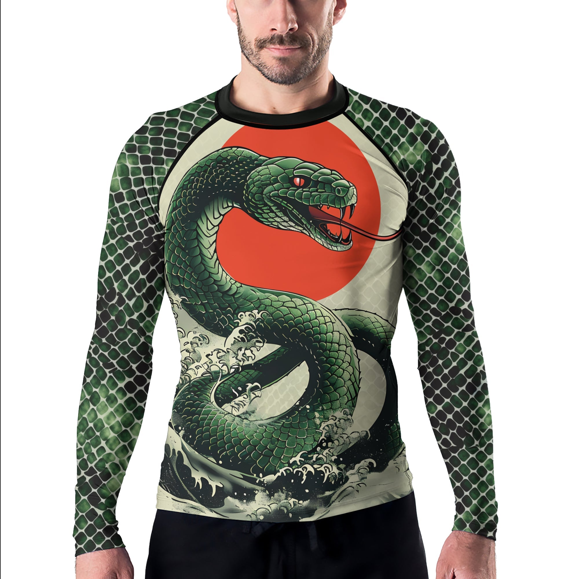 Rashninja Snake Rising Sun Men's Long Sleeve Rash Guard