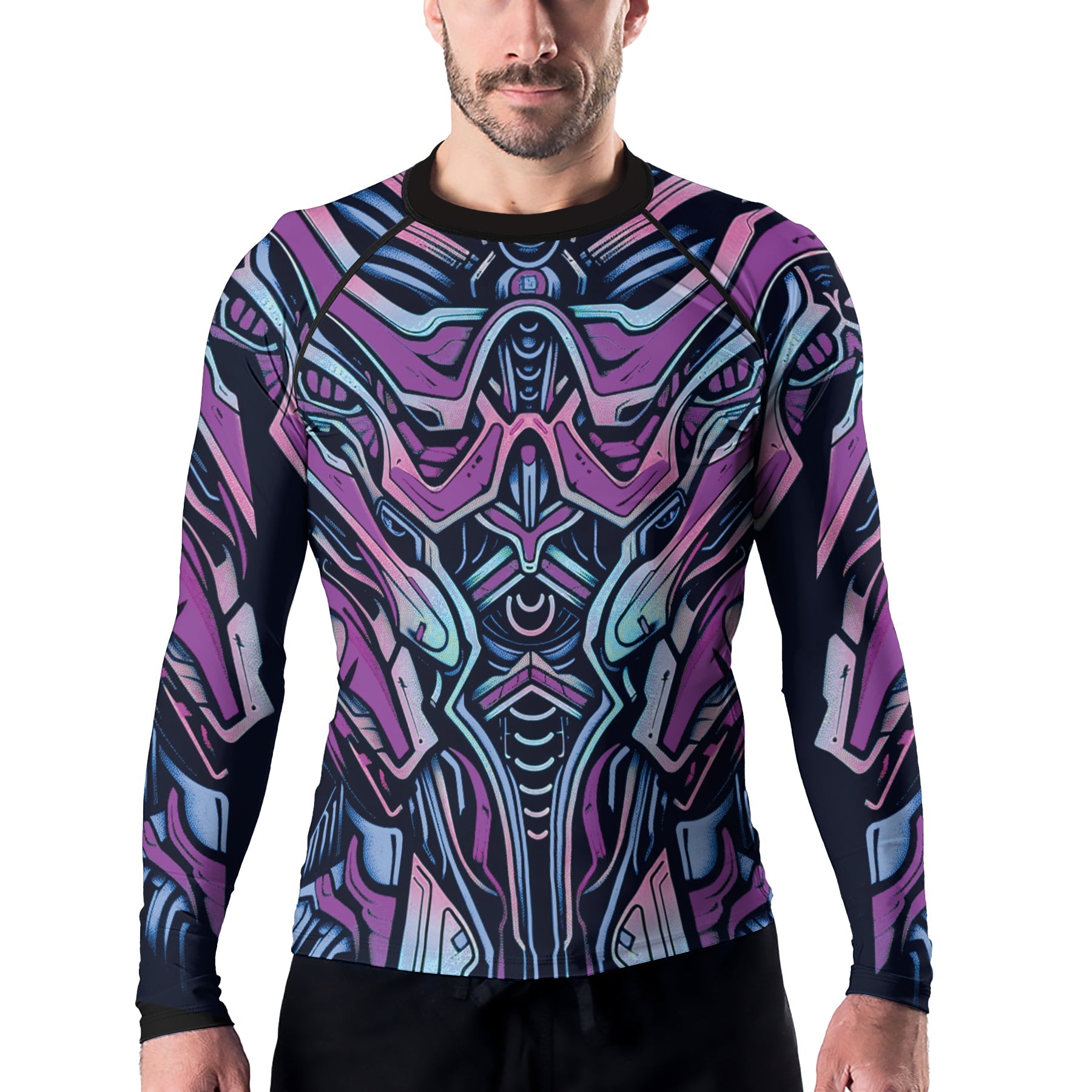 Rashninja Cyber Biomechanic Purple Blue Men's Long Sleeve Rash Guard
