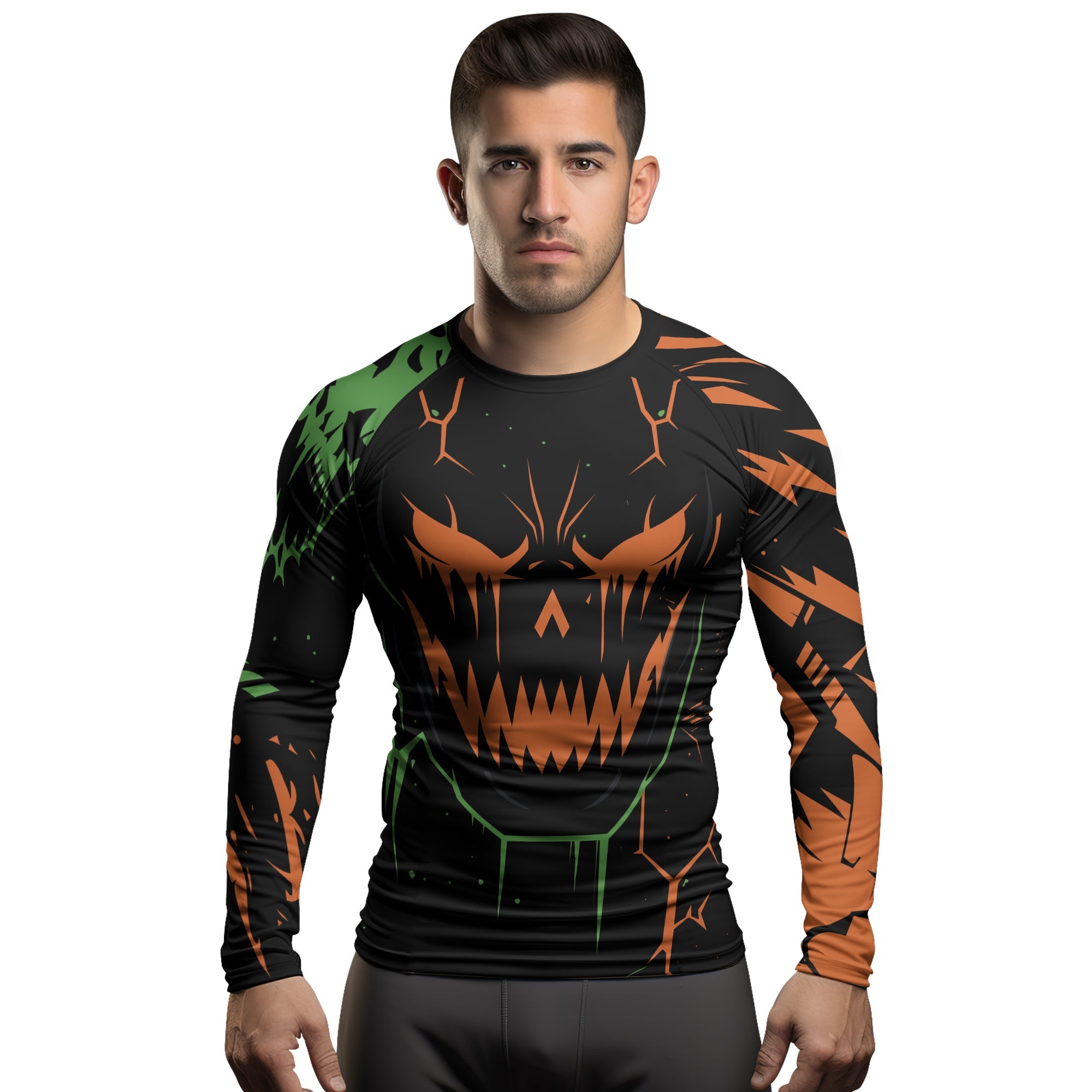 Rashninja Halloween Pumpkin Skull Blaze Men's Long Sleeve Rash Guard