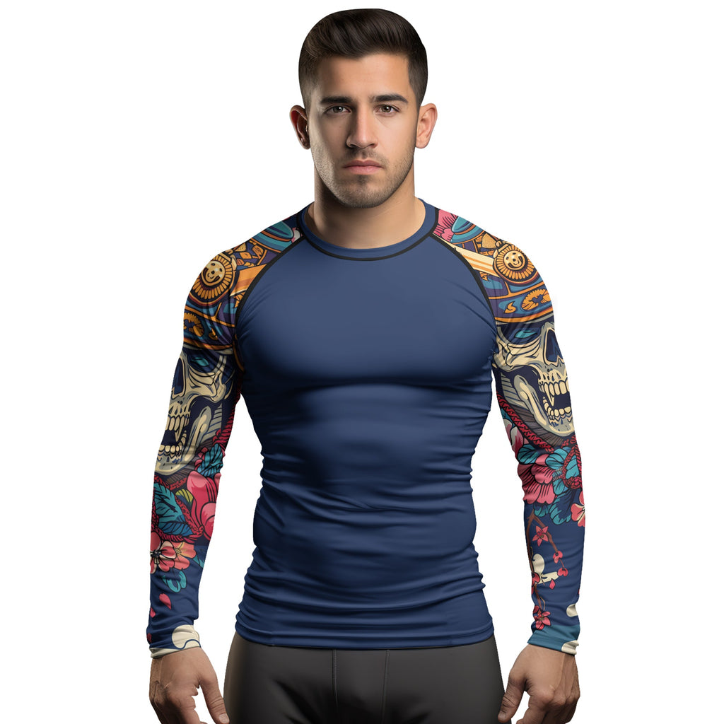 Rashninja Samurai Skull Blossom Men's Long Sleeve Rash Guard