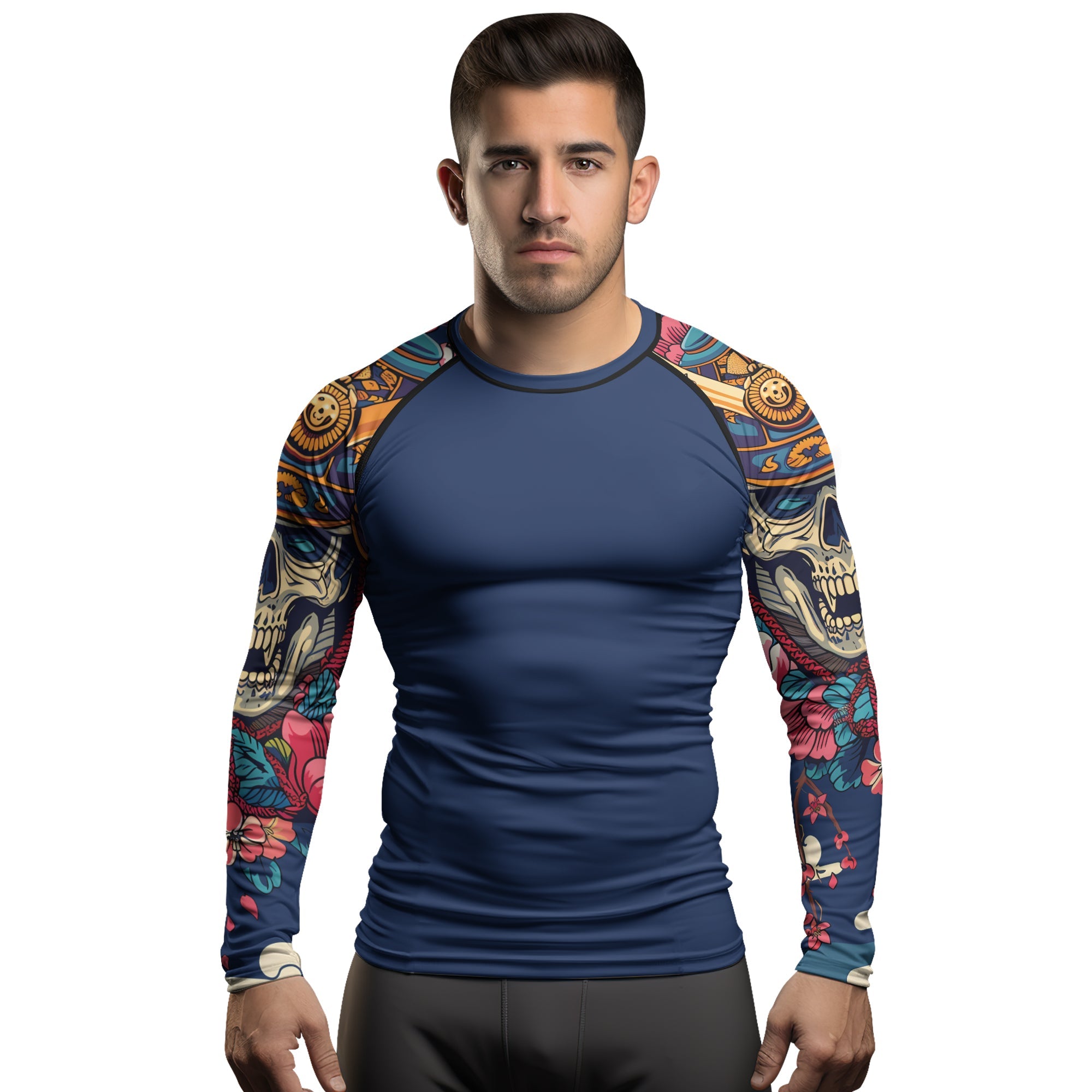 Rashninja Samurai Skull Blossom Men's Long Sleeve Rash Guard