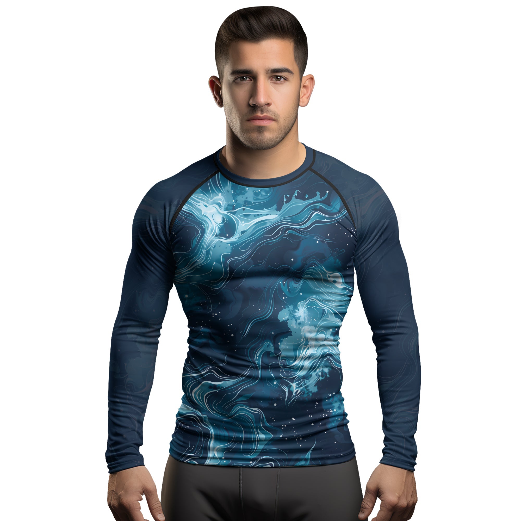 Rashninja Cyber Storm Blue Men's Long Sleeve Rash Guard