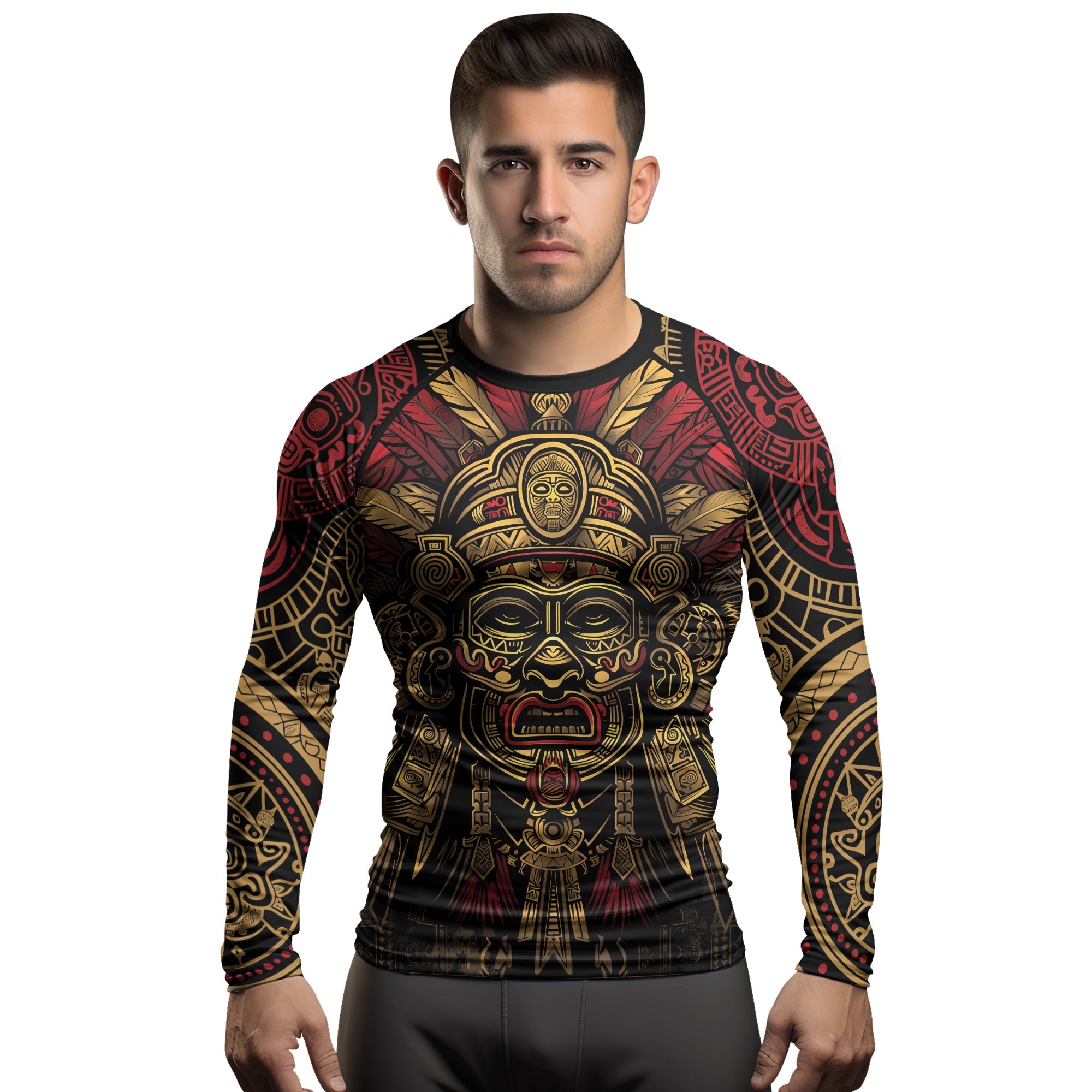 Rashninja Aztec Pyramid Ritual Men's Long Sleeve Rash Guard