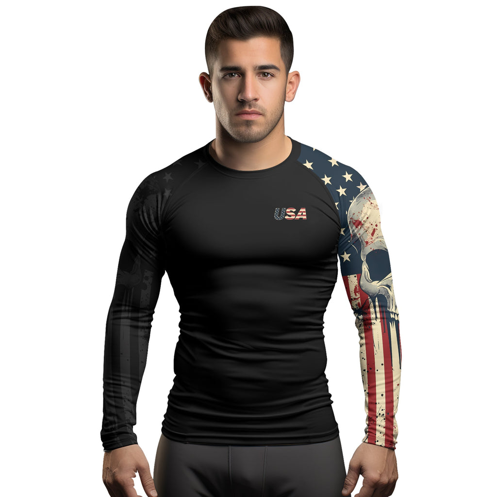 Rashninja Patriotic Skull Men's Long Sleeve Rash Guard